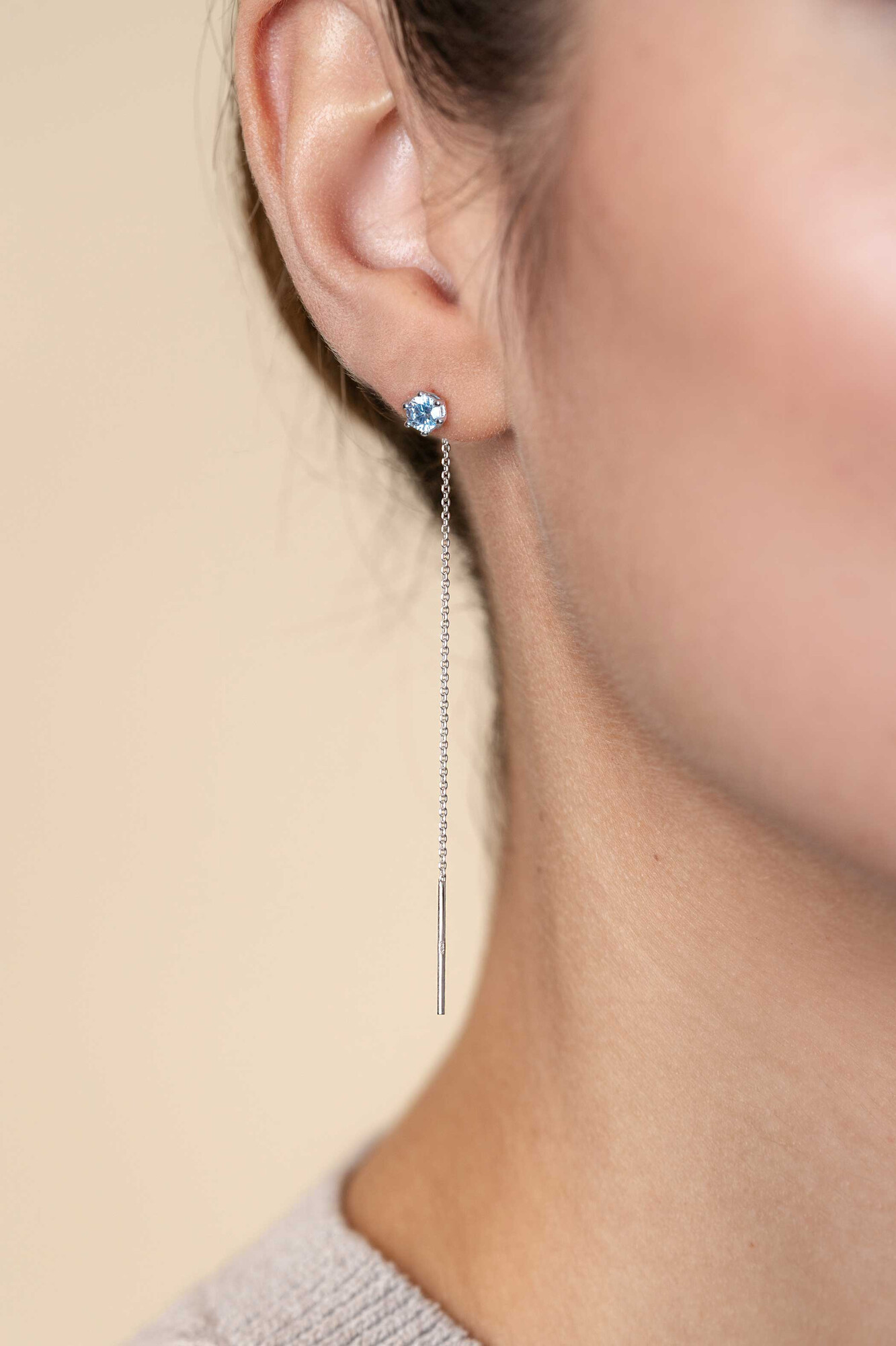 80mm ZINZI silver threader earrings with 5mm white zirconia chaton setting and graceful chain ZIO2576
