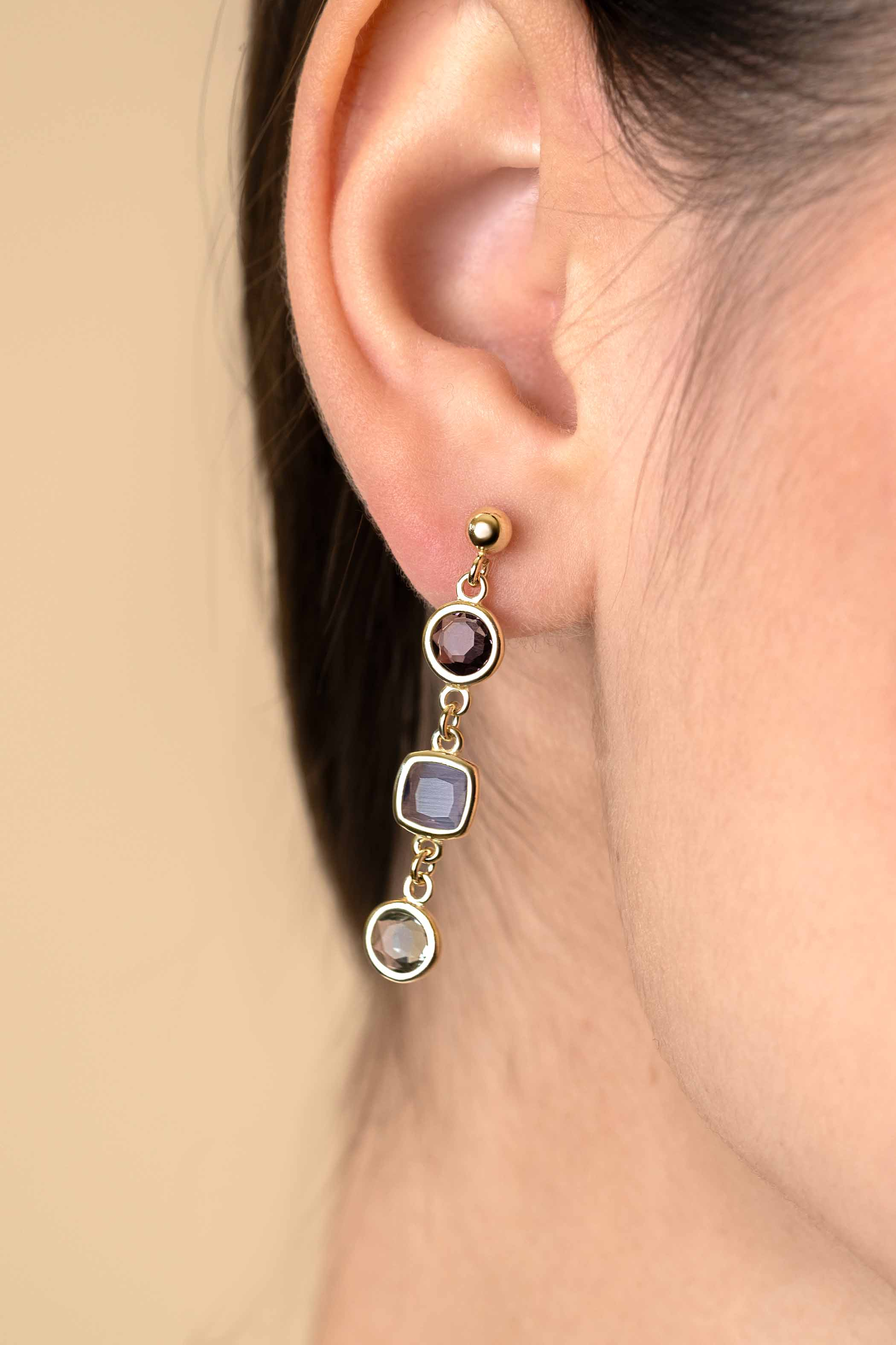 40mm ZINZI Gold Plated Sterling Silver Earrings Round Square Purple and White Grey ZIO2525G