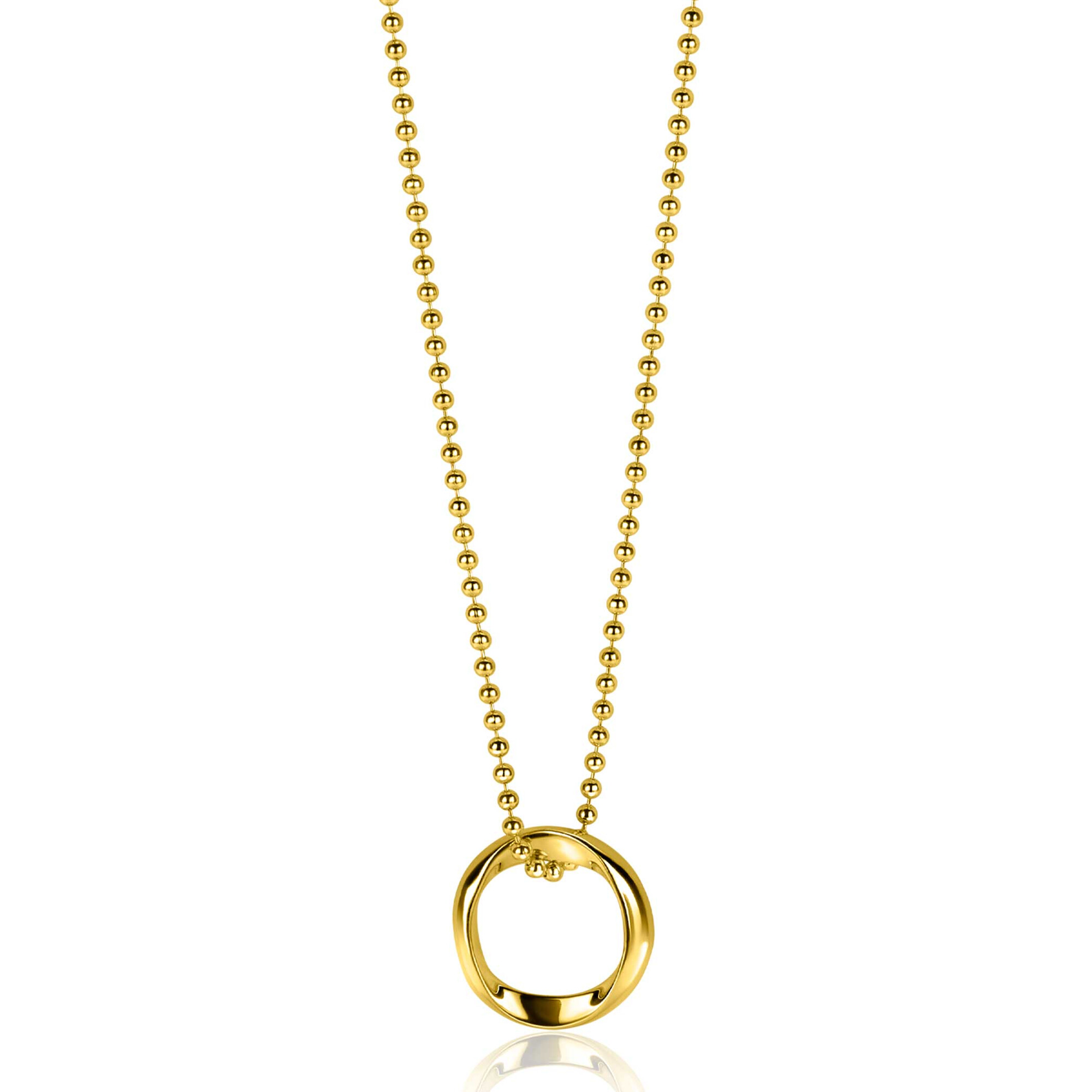 ZINZI gold plated silver bead necklace with smooth pendant in round organic shape 45-48cm ZIC2611G