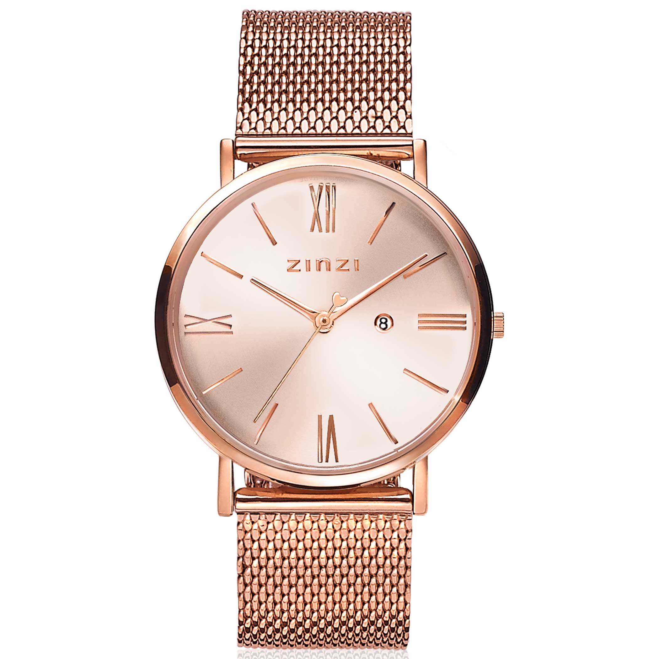 ZINZI Roman Watch 34mm Rose Gold Colored Dial Stainless Steel Case and Mesh Strap  ZIW505M