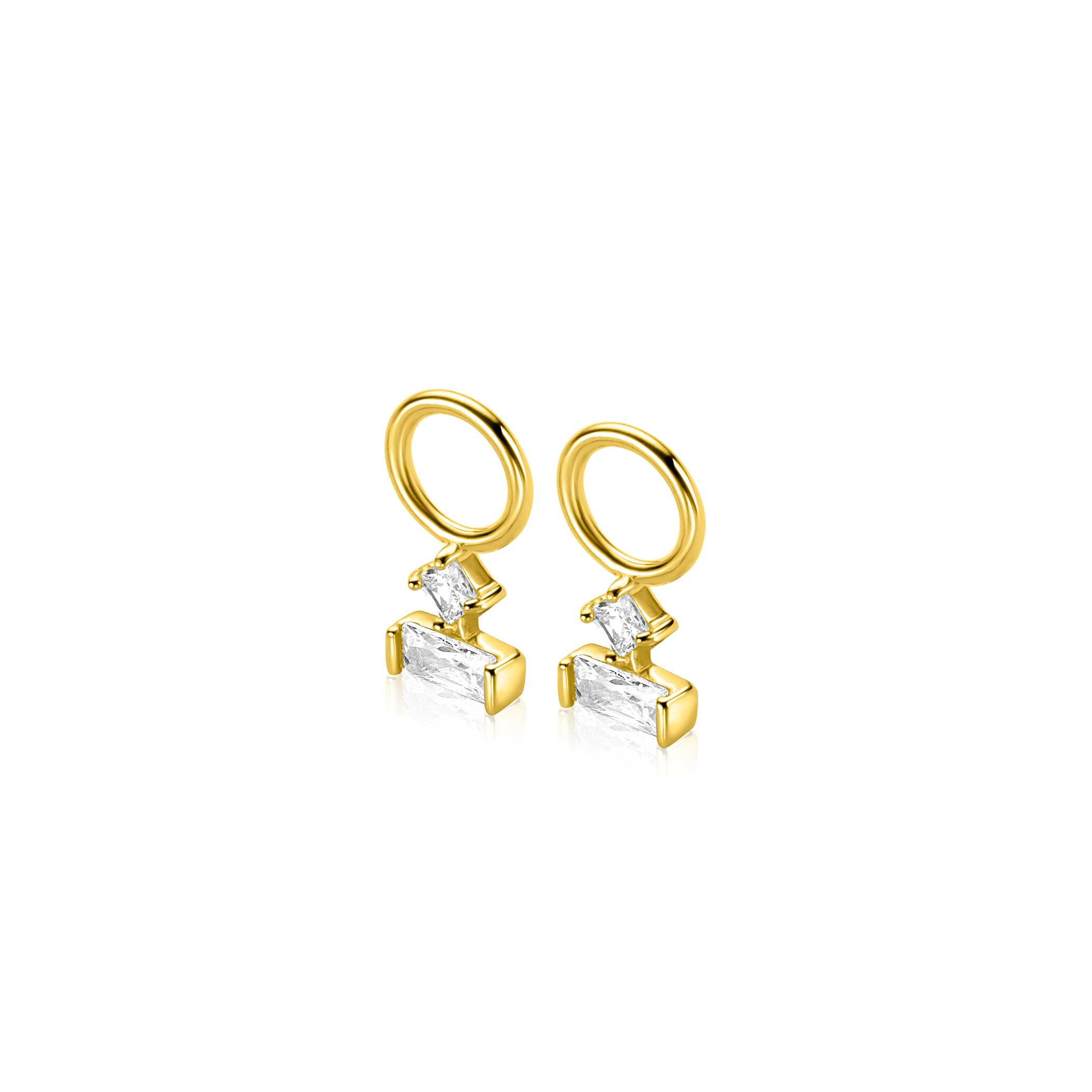 5mm ZINZI gold-plated silver earring pendants with two white zirconia stones in trendy shapes, ZICH-BF117Y (without hoops)