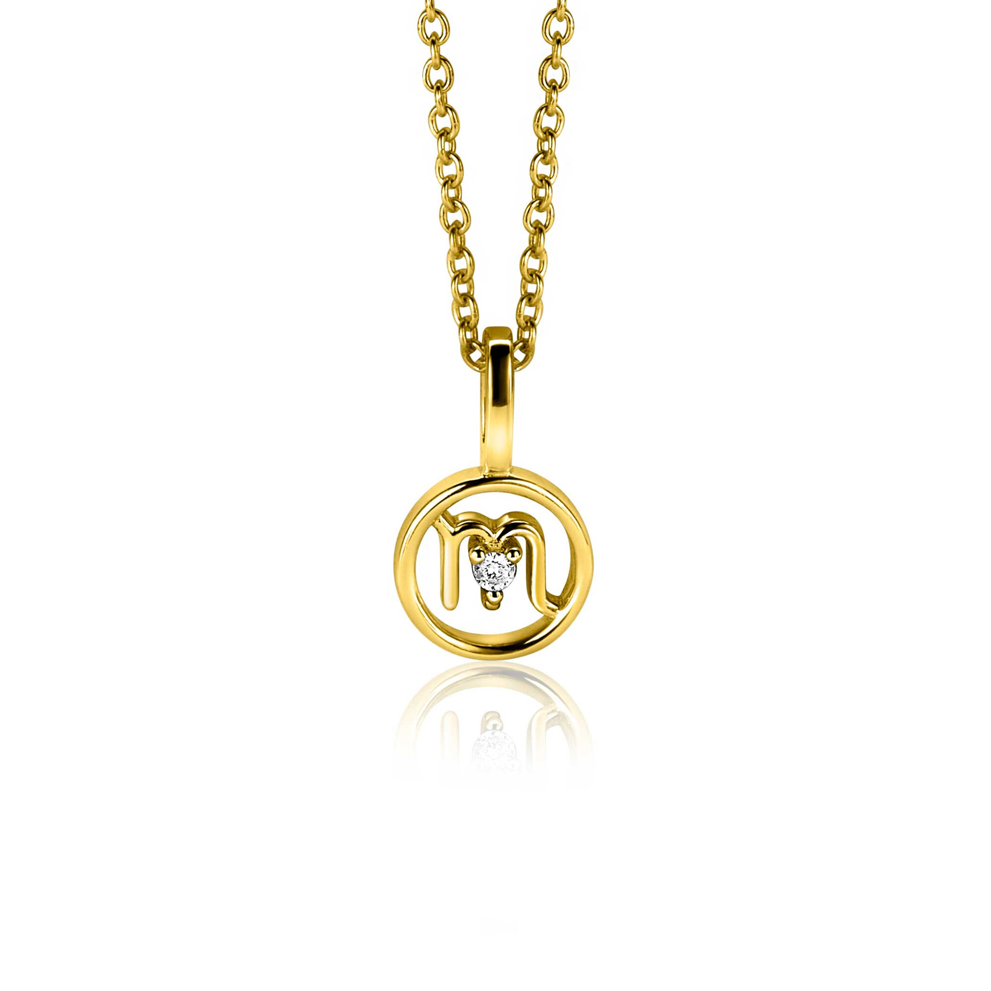 9mm ZINZI gold plated silver Scorpio zodiac sign pendant set with white zirconias ZIHY-SCH (without necklace)