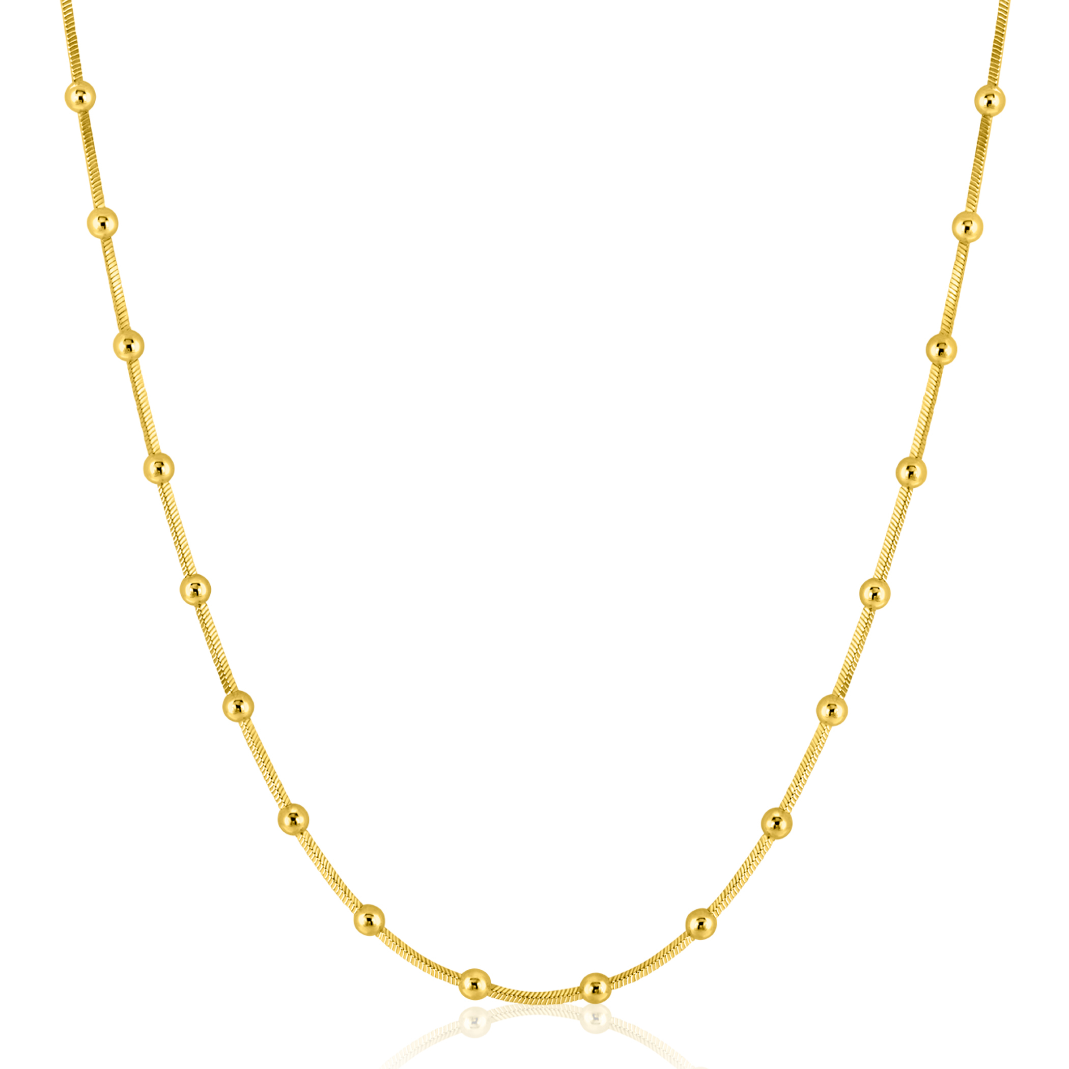 ZINZI Gold Plated Sterling Silver Snake Chain Necklace with Square Cut Chains and 40 Refined Shiny Beads (2,5mm width) 43-45cm ZIC2471G