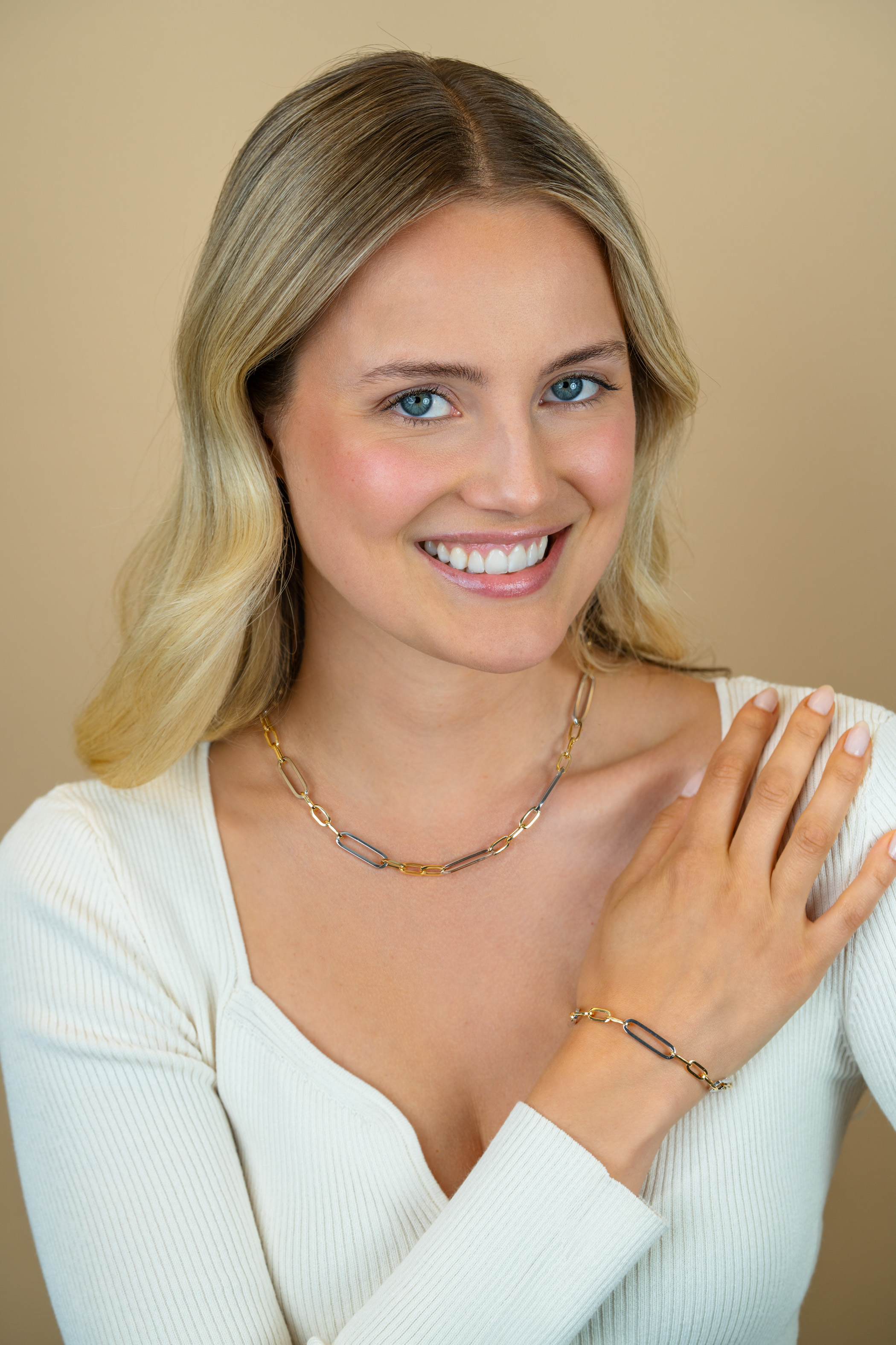 ZINZI zlv. armband bicolor met ovale schakels