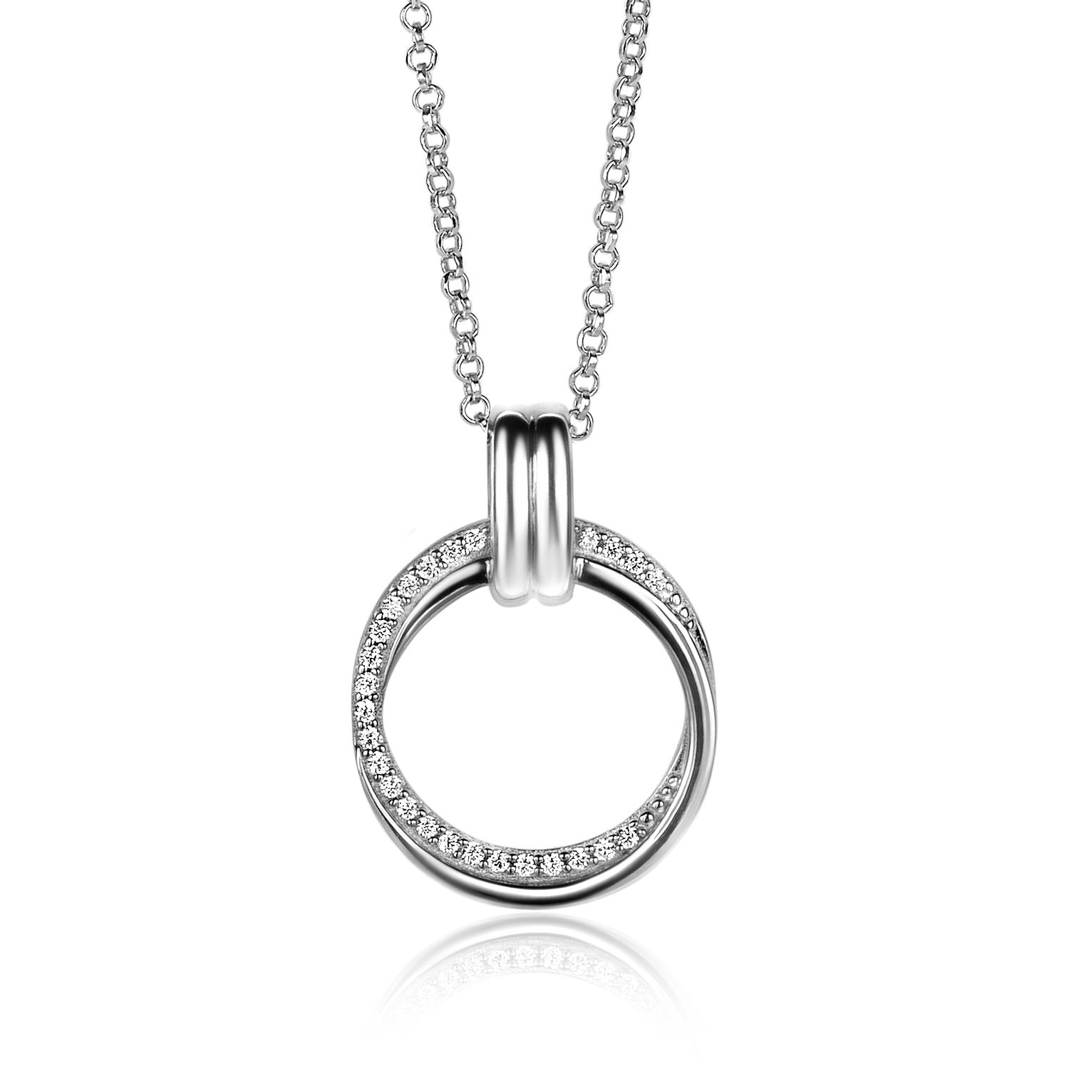 ZINZI Sterling Silver Necklace with Round Pendant (22mm) and White Zirconias 45cm ZIC2266