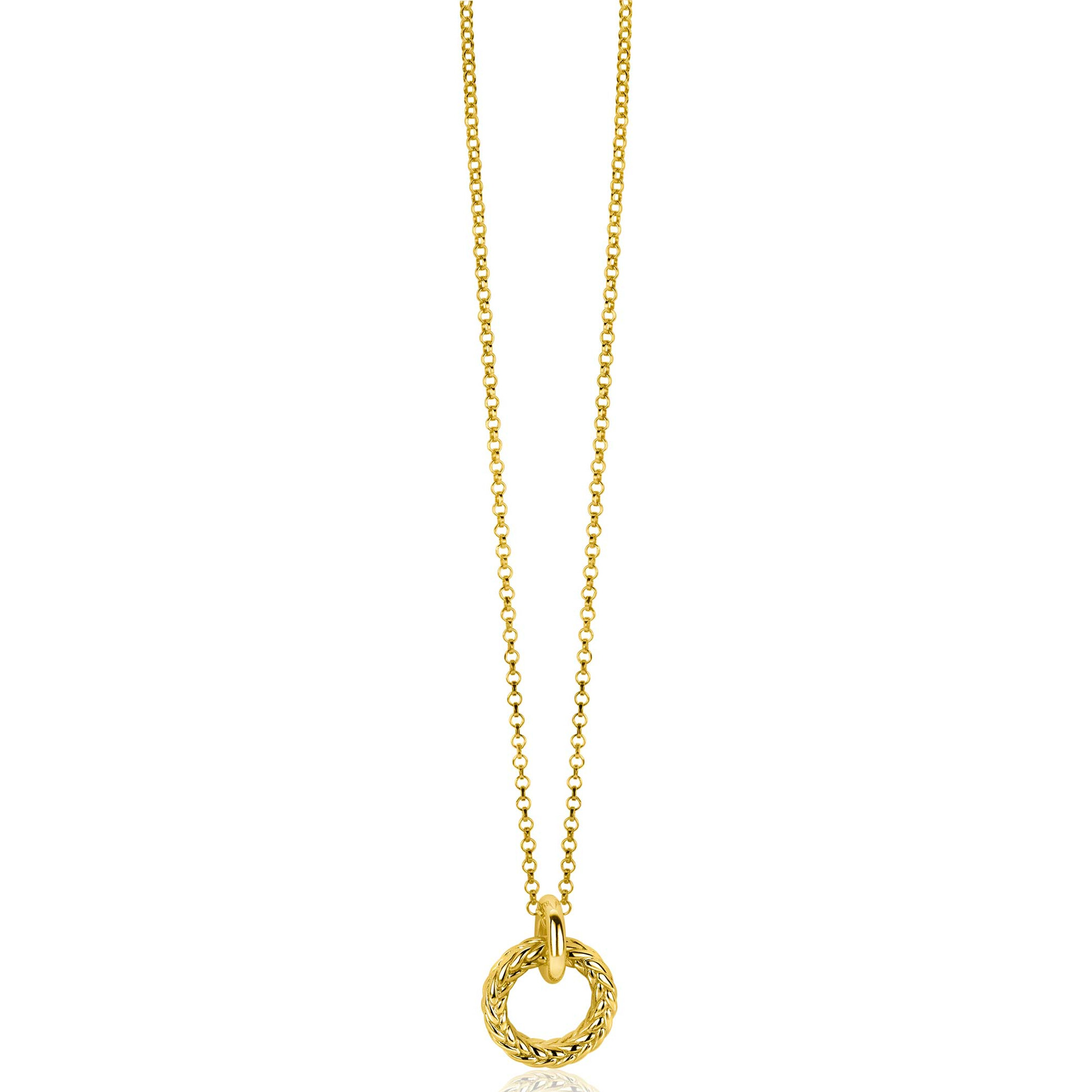 19mm ZINZI Gold Plated Sterling Silver Pendant Round with Rope Effect ZIH2246G (excl. necklace)