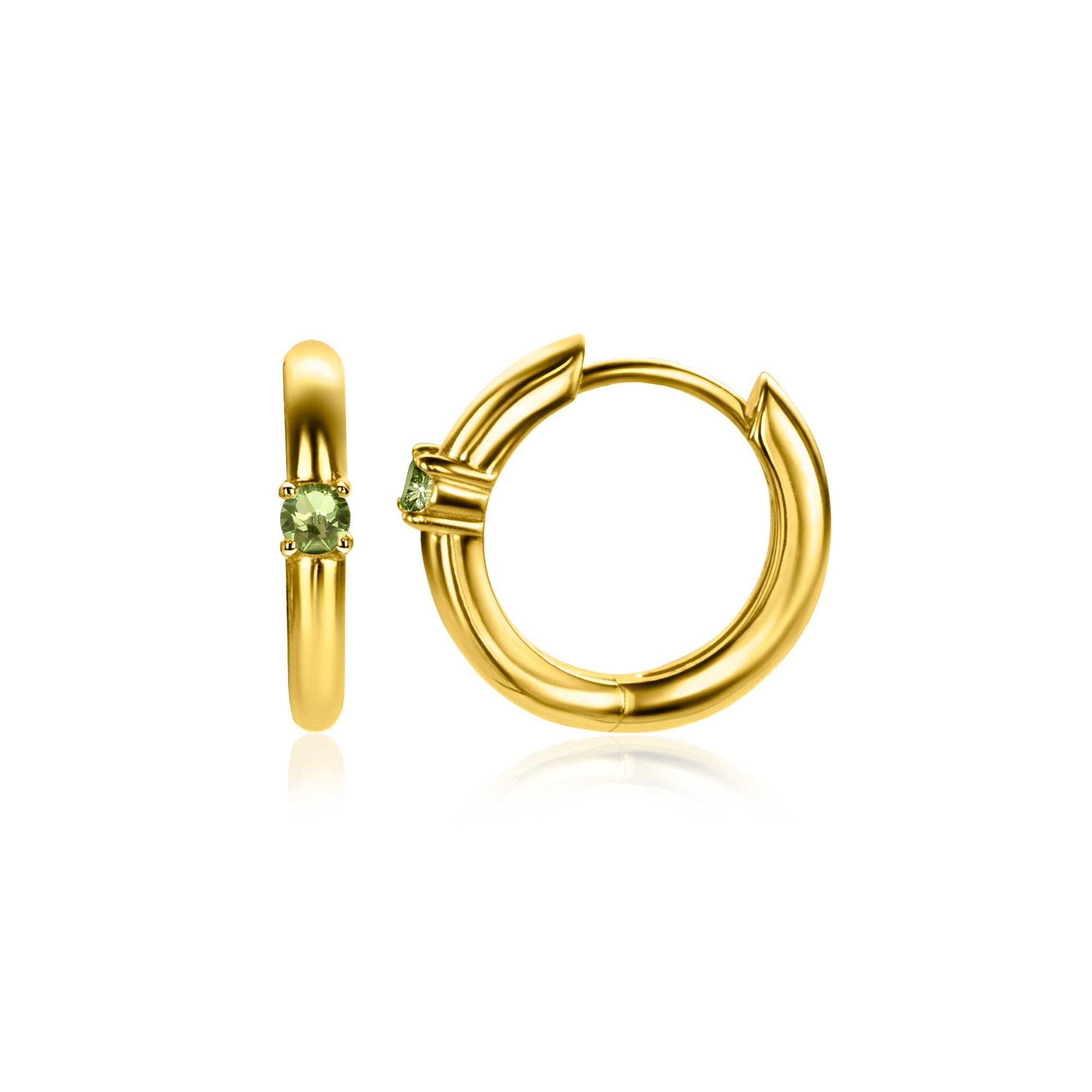 AUGUST Hoop Earrings 13mm Gold Plated with Birthstone Green Peridot Zirconia