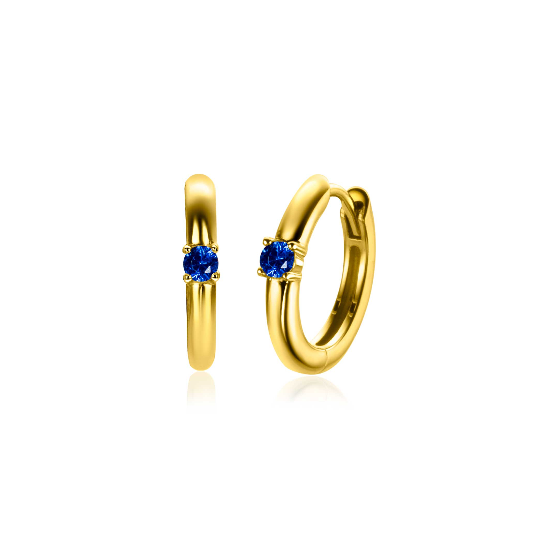 SEPTEMBER Hoop Earrings 13mm Gold Plated with Birthstone Blue Sapphire Zirconia