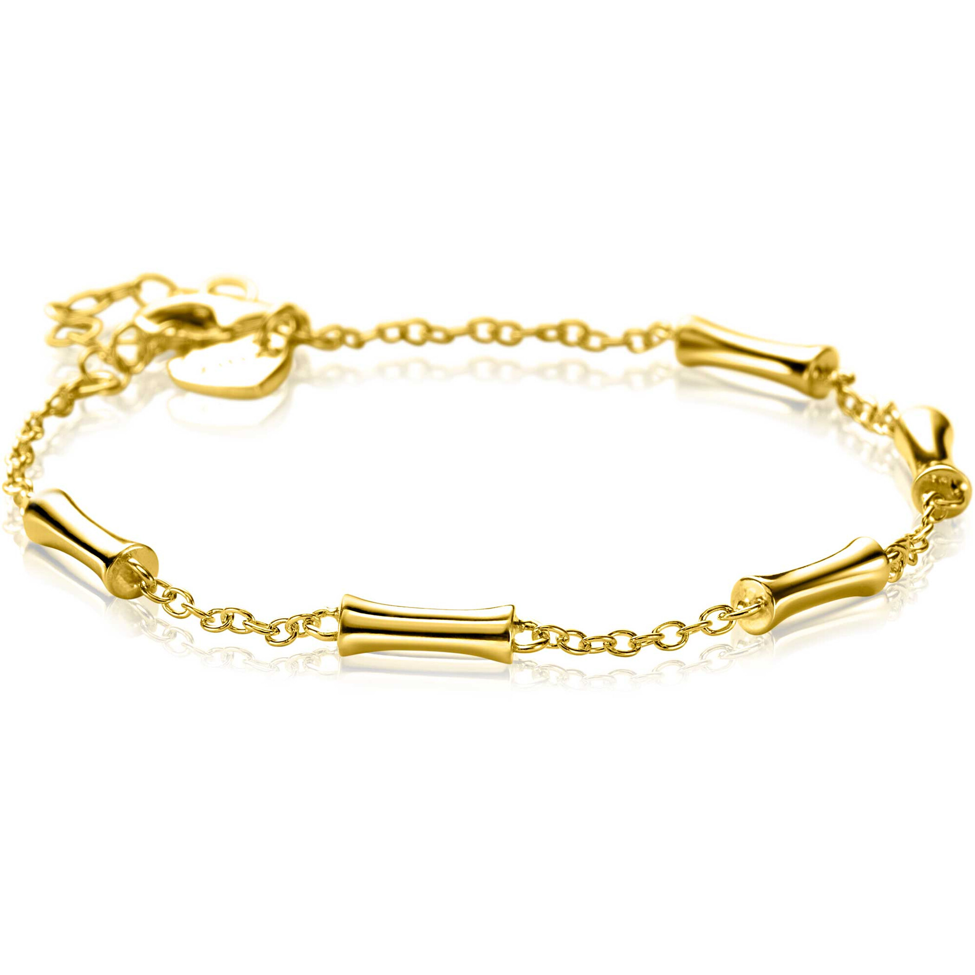 ZINZI gold plated silver link bracelet with five smooth bamboo shapes 17-20cm ZIA2577G
