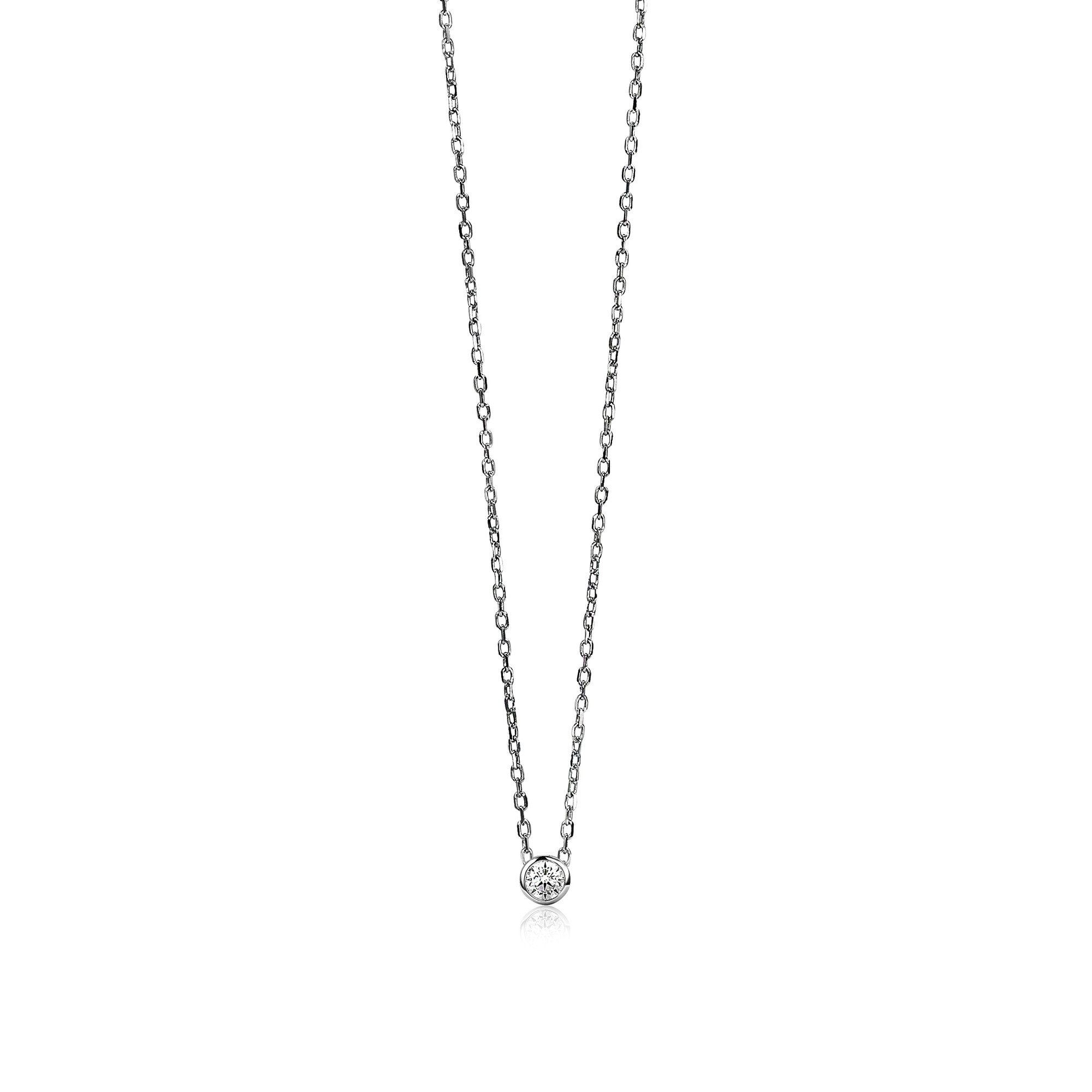 ZINZI Sterling Silver Necklace Round Setting with White Zirconia 40-43cm ZIC1393