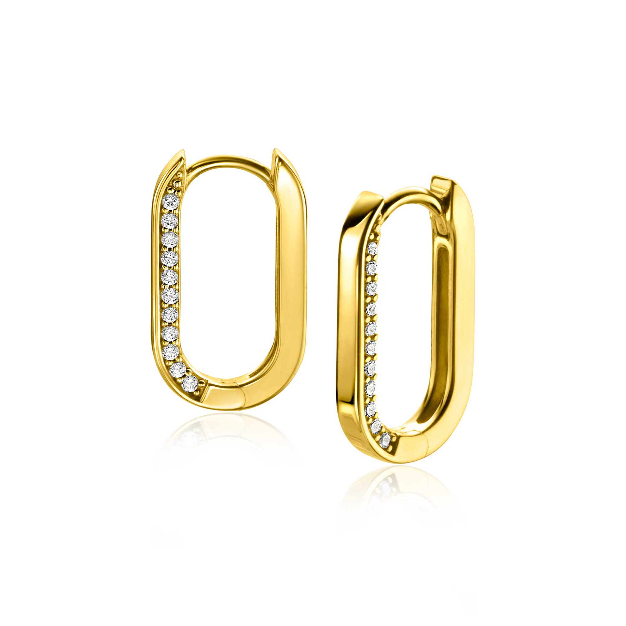 20mm ZINZI Gold Plated Sterling Silver Hoop Earrings Oval Shape White Zirconias ZIO2319Y