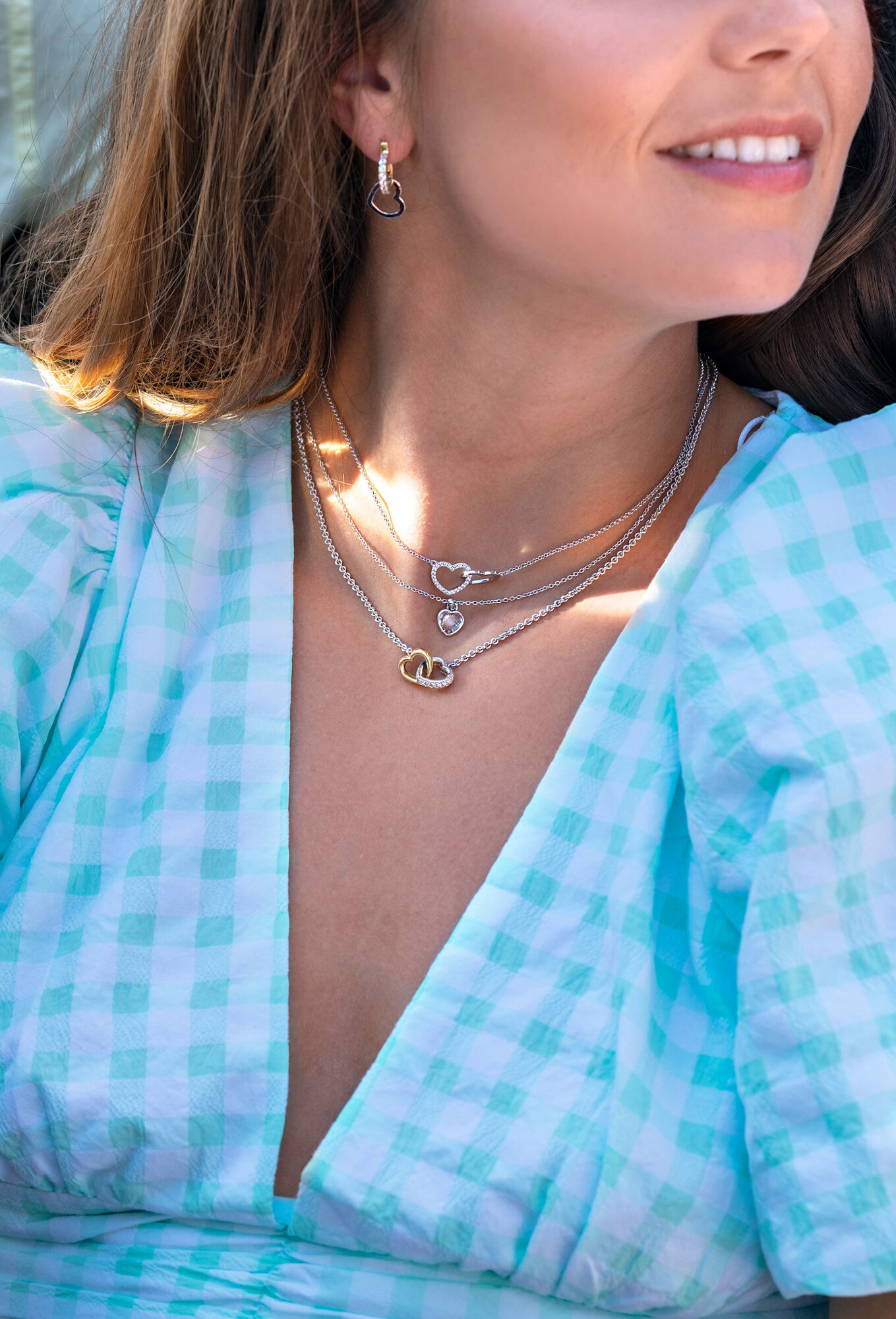 ZINZI Sterling Silver Necklace with 2 Connected Hearts and White Zirconias 45cm ZIC1736