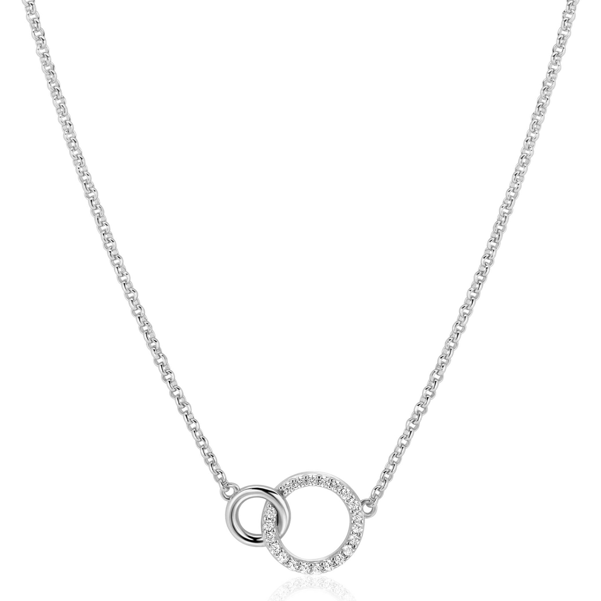 ZINZI Sterling Silver Necklace with 2 Connected Circles and White Zirconias ZIC1782