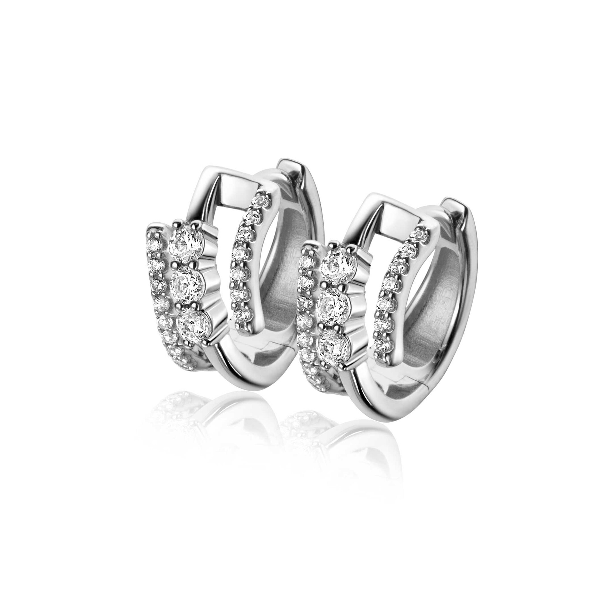 16mm ZINZI silver multi-look hoop earrings with 3 rows, set with white cubic zirconias 9mm wide with luxury clasp ZIO2645