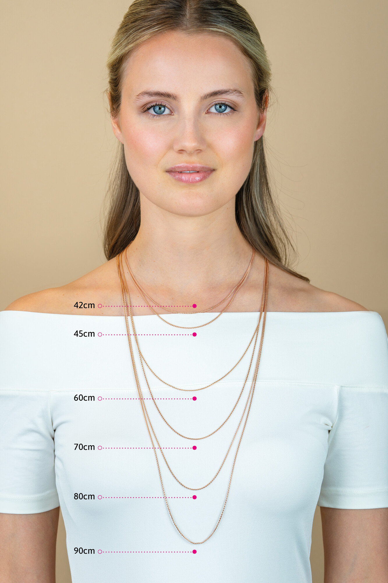 42cm ZINZI Rose Gold Plated Sterling Silver Beads Necklace ZILC-B42R