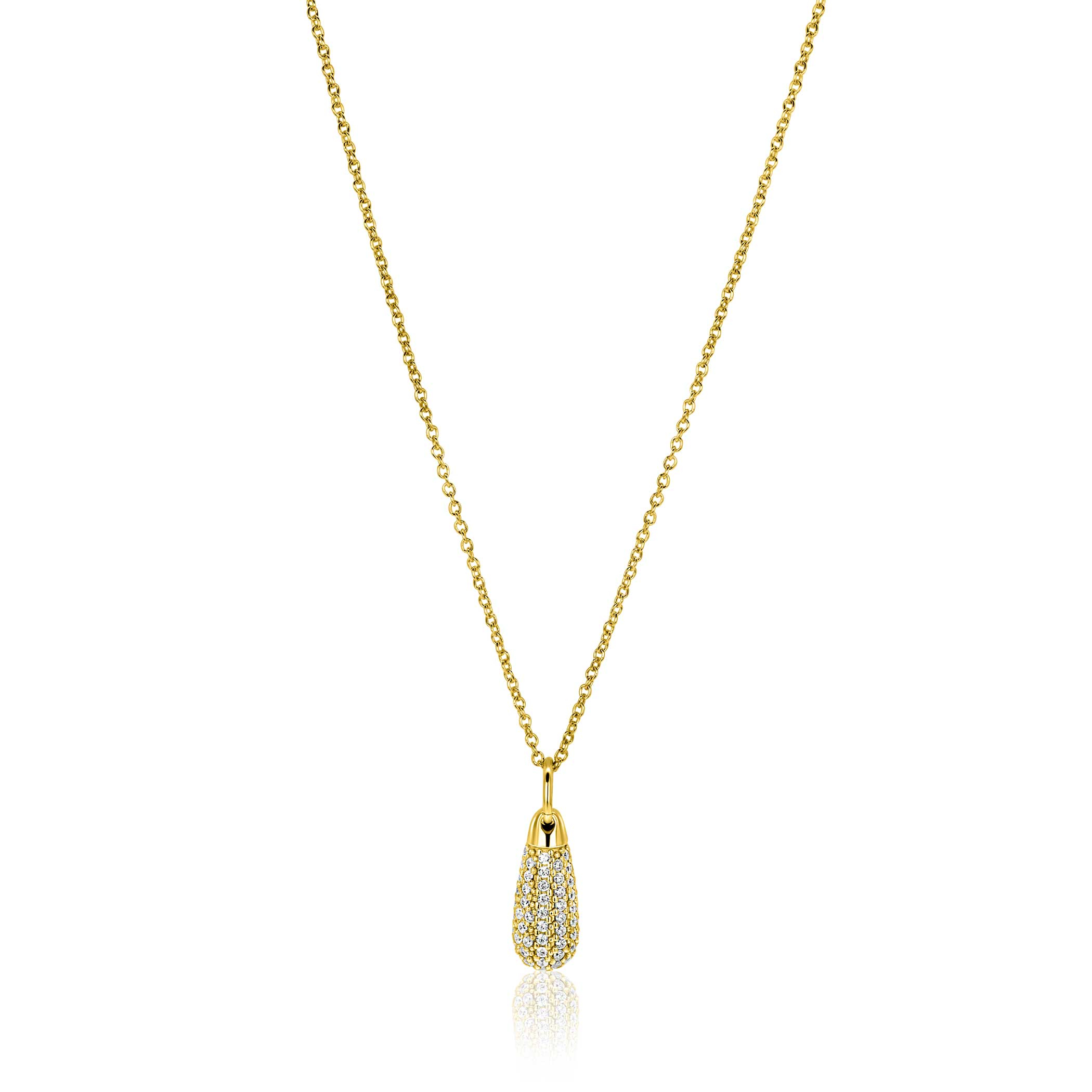 23mm ZINZI gold plated silver drop pendant set with white cubic zirconias ZIH2669Y (without chain)
