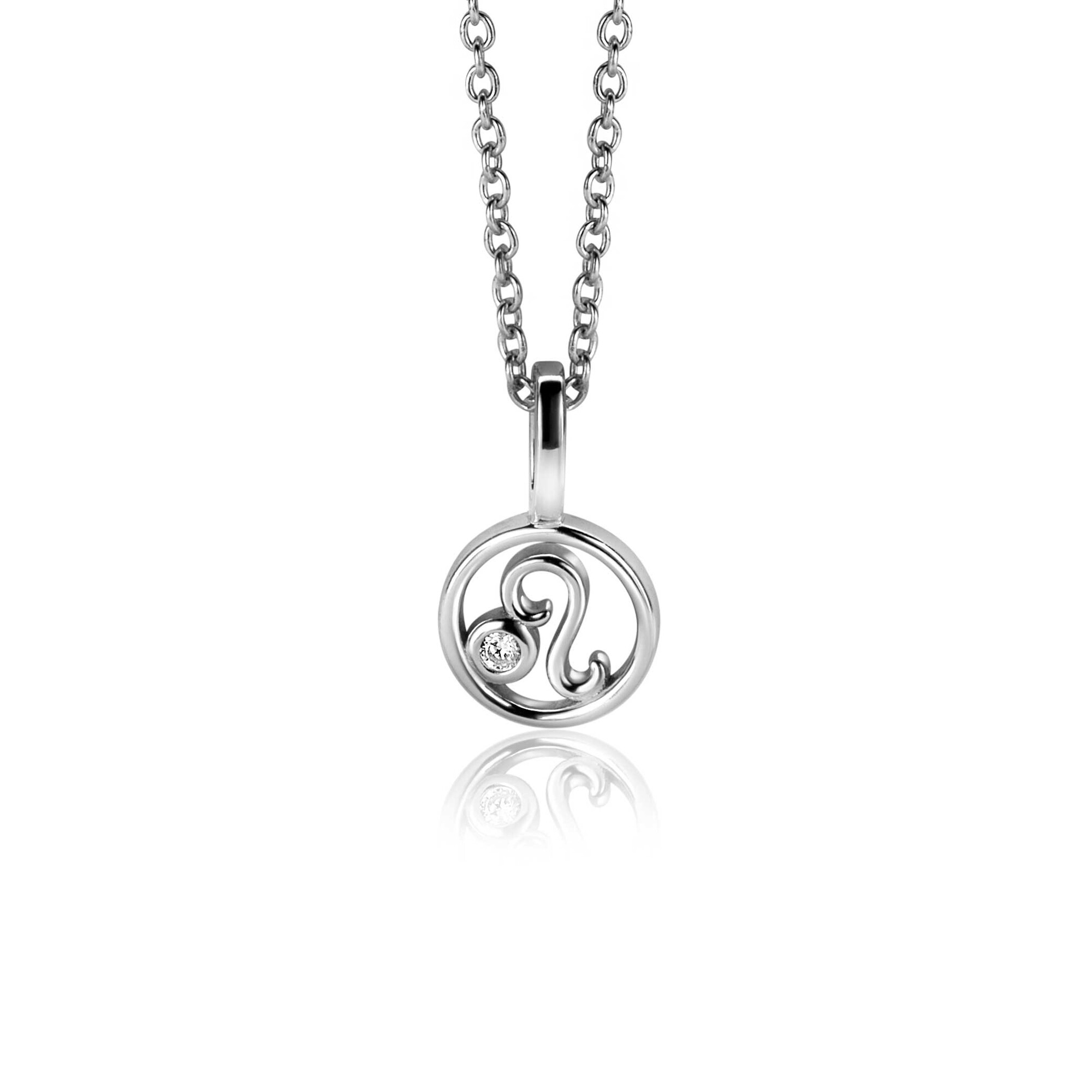 9mm ZINZI silver Leo zodiac sign pendant set with white zirconias ZIH-LEE (without necklace)