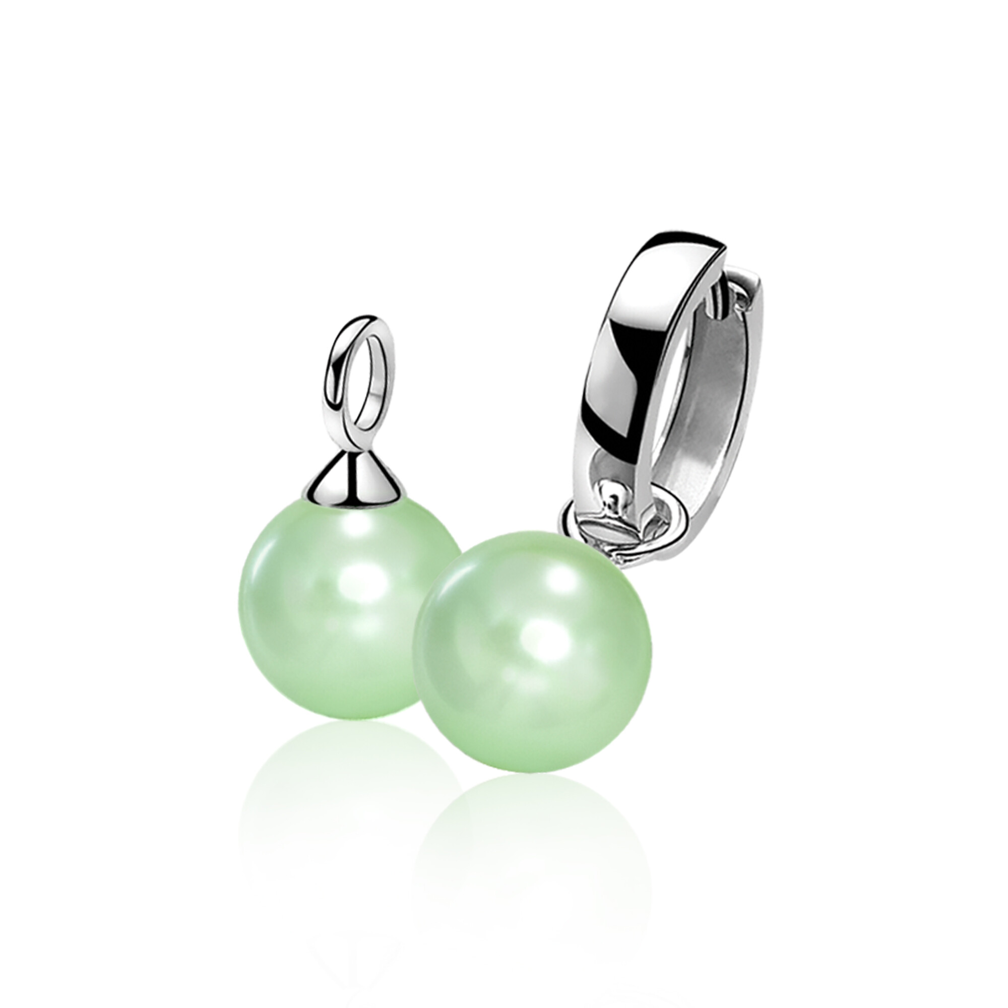 10mm ZINZI Sterling Silver Earrings Pendants Pearl Green ZICH266M (excl. hoop earrings)