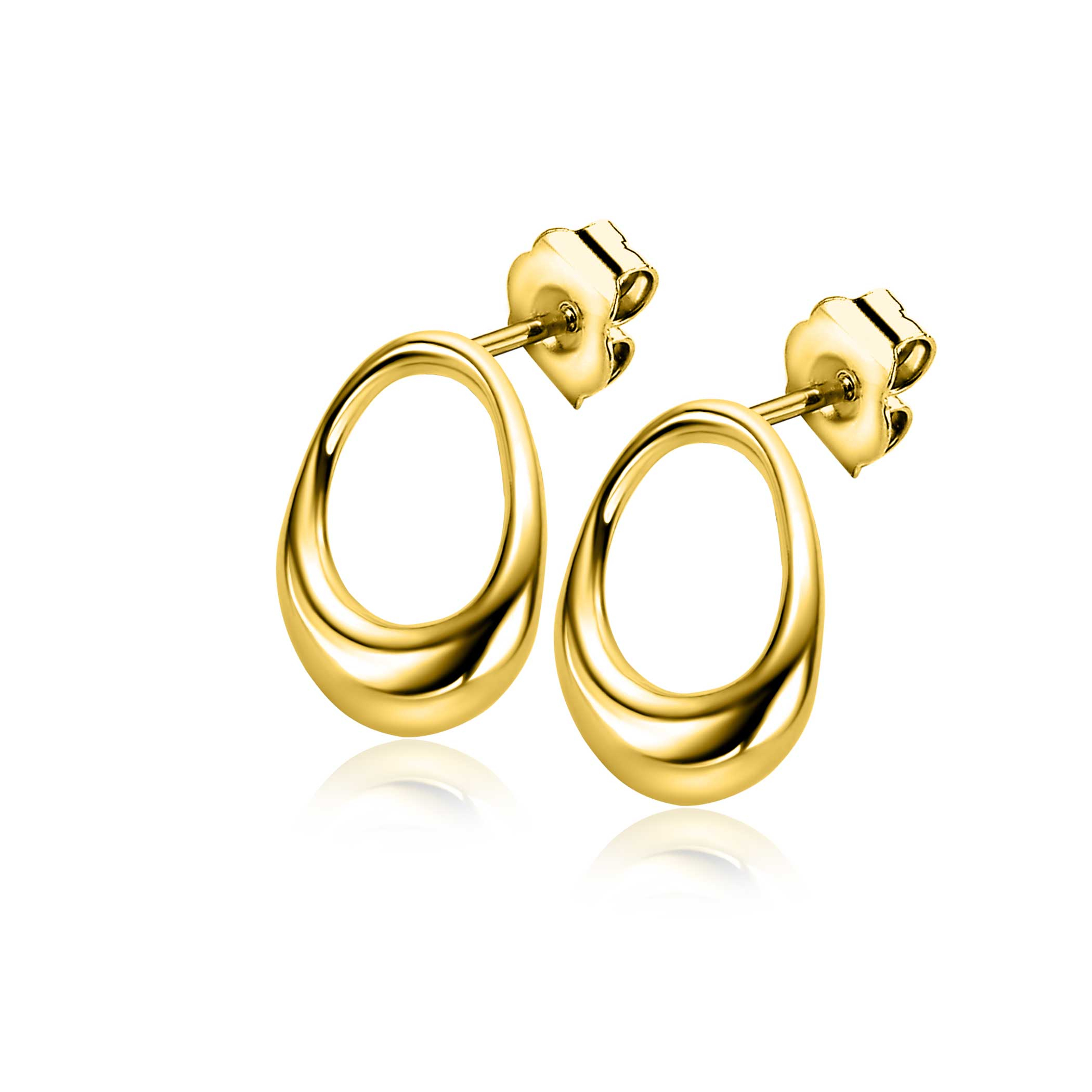 17mm ZINZI gold plated silver stud earrings open round in organic shape ZIO2670G