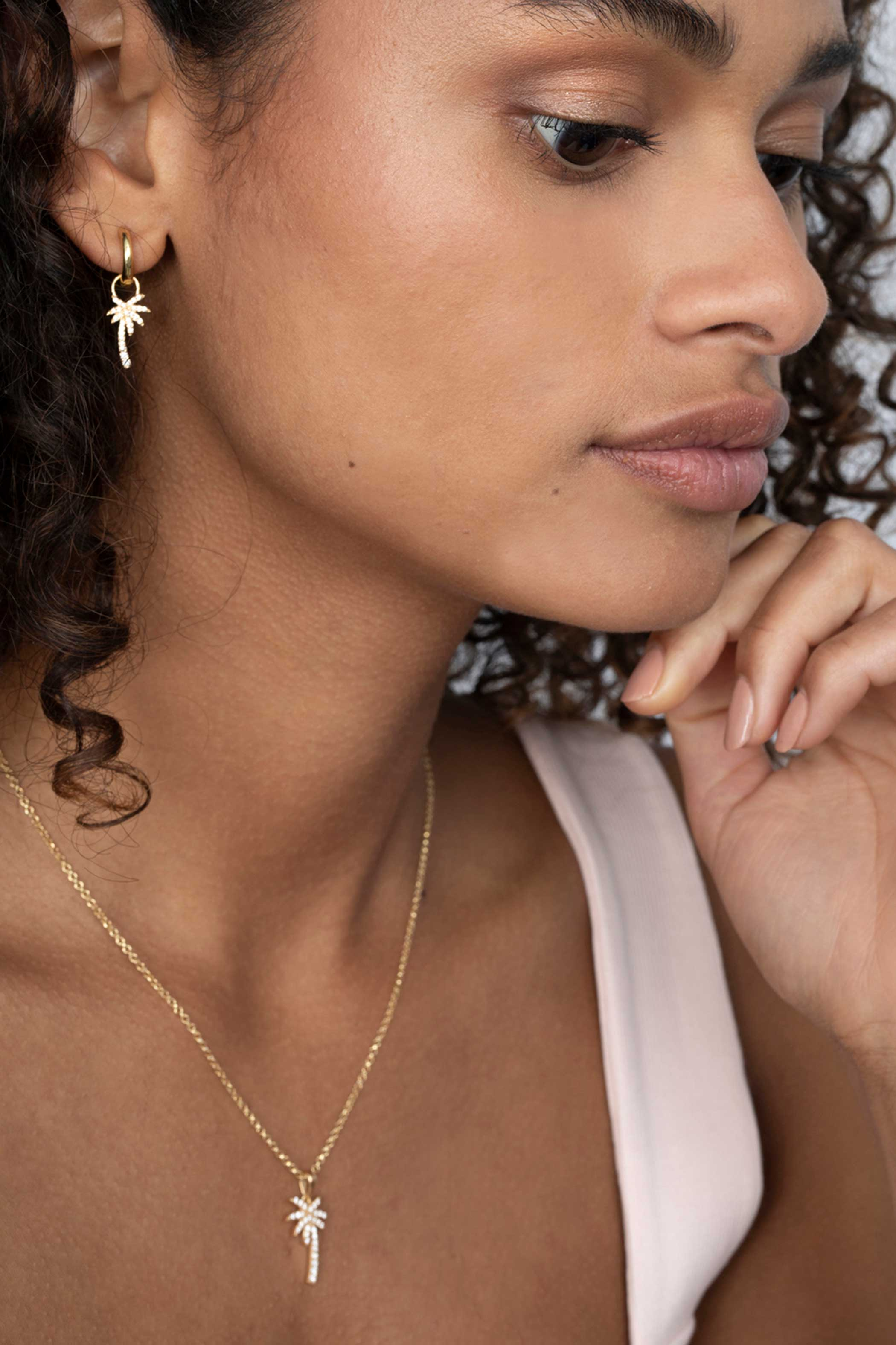 18mm ZINZI Gold Plated Sterling Silver Pendant Palm Tree White ZIH2083