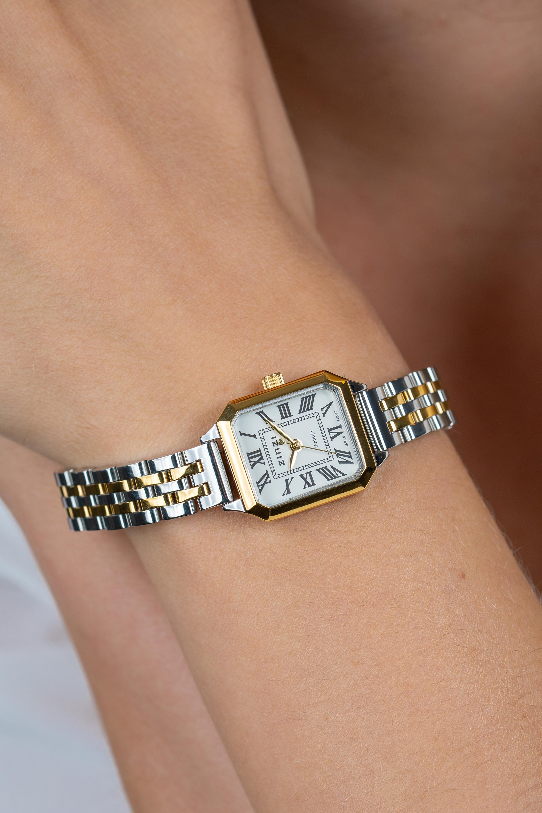 ZINZI Vintage Watch 24mm white Dial Gold Colored Case and Stainless Steel bicolor Band Japanese movement ZIW2607