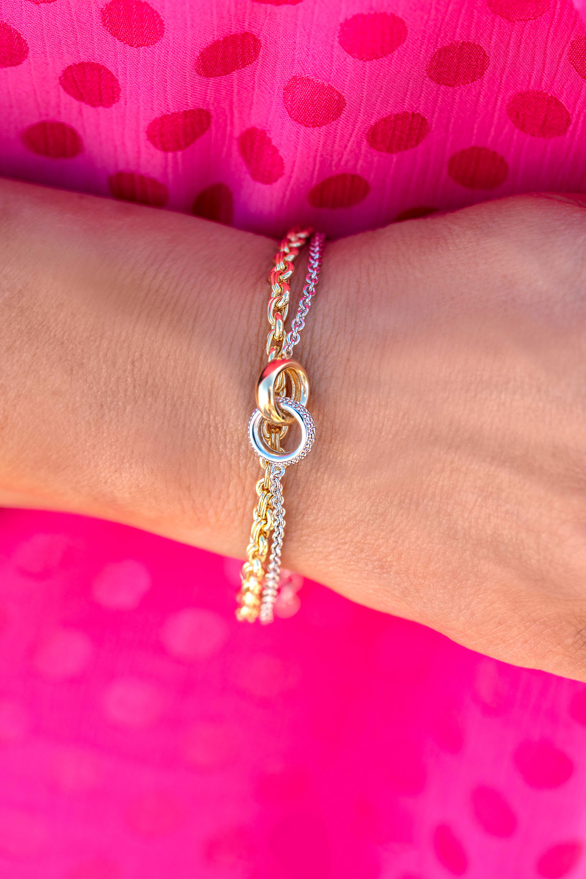 ZINZI Sterling Silver Bracelet Bicolor with 2 Connected Open Circles 17-20cm ZIA2102