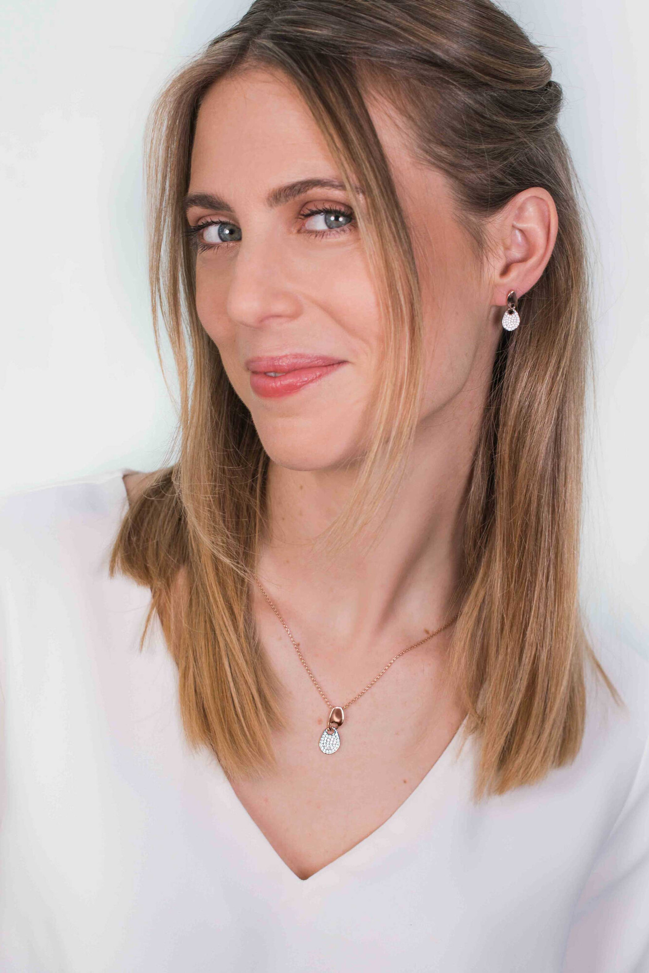 ZINZI Rose Gold Plated Sterling Silver Fantasy Pendant White Zirconias ZIH1955