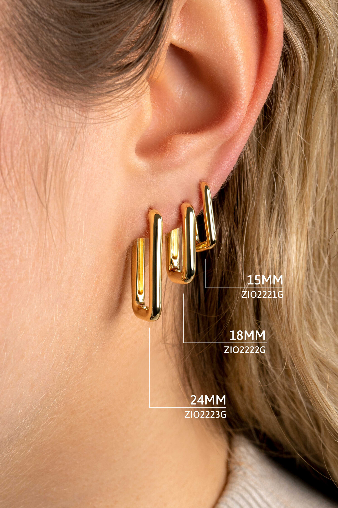 18mm ZINZI Gold Plated Sterling Silver Hoop Earrings Rectangular 18x3mm ZIO2222G