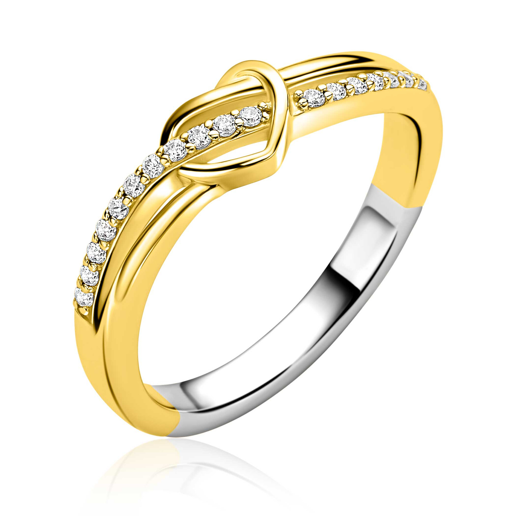 ZINZI zlv. ring gg.verg.golfvorm met hart / zirc.mt.62