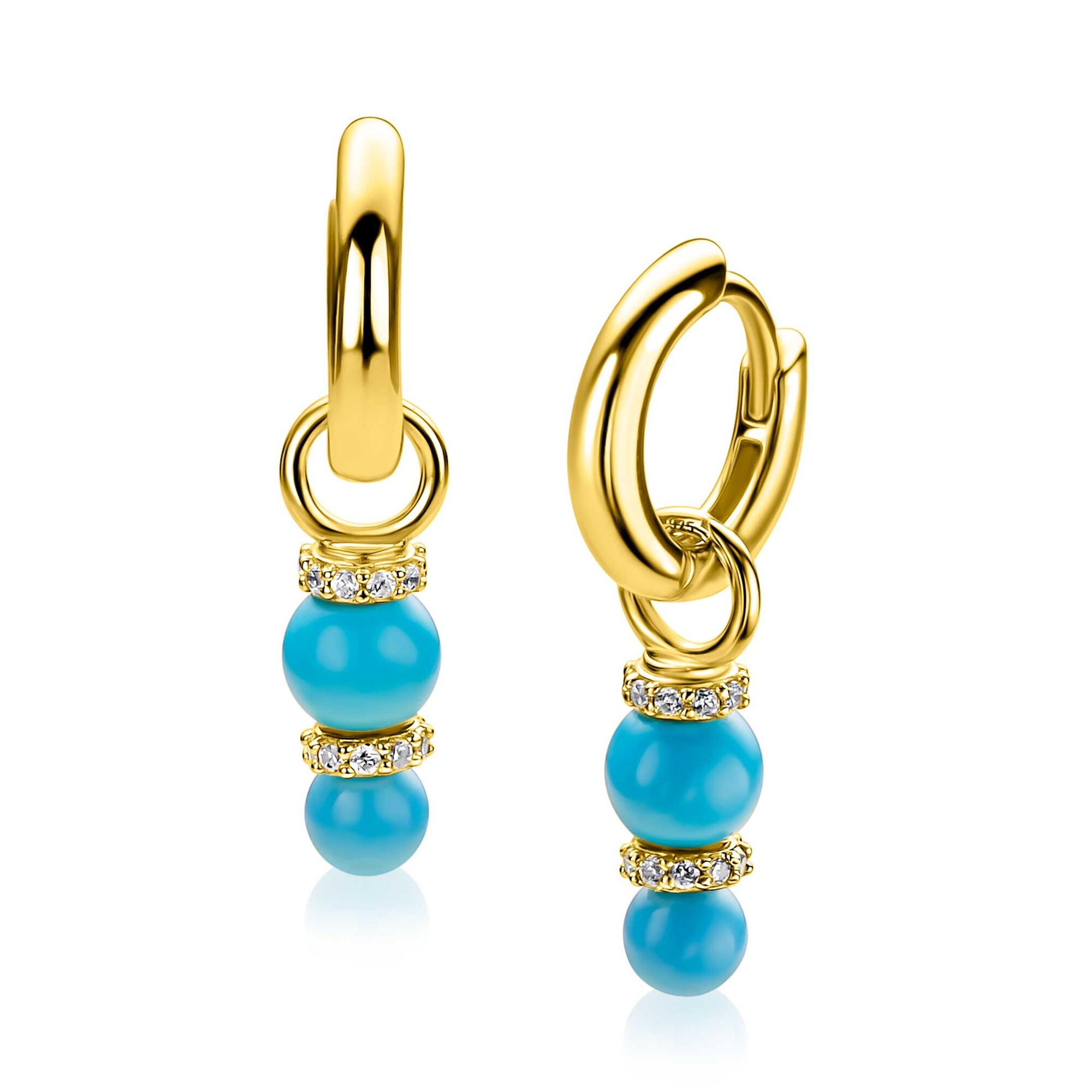 ZINZI zlv. oorbedels gg.verg. turquoise en zirconia's