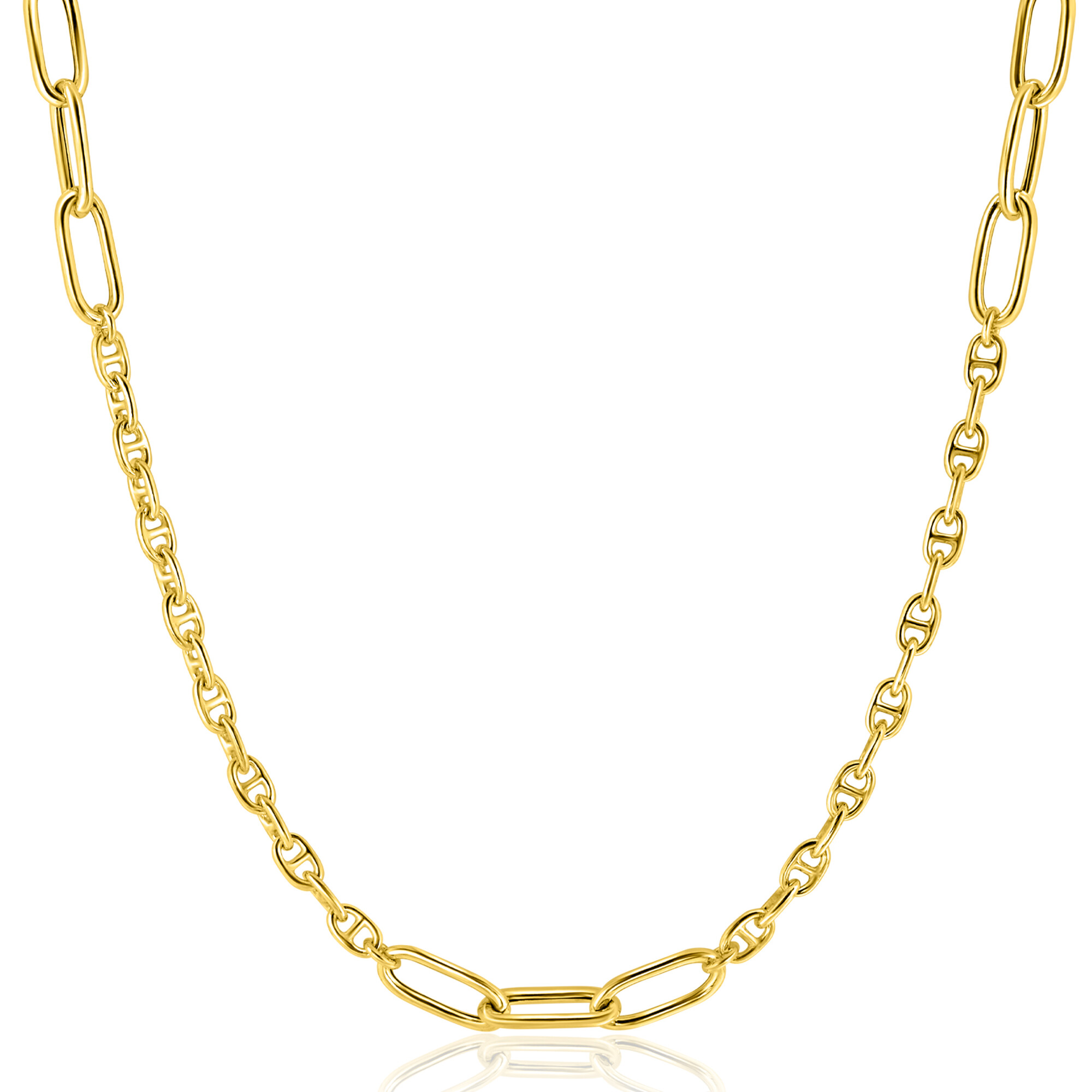 ZINZI Gold Plated Sterling Silver Marine Chain Necklace Combined with Larger Oval Chains 42-45cm ZIC2413G