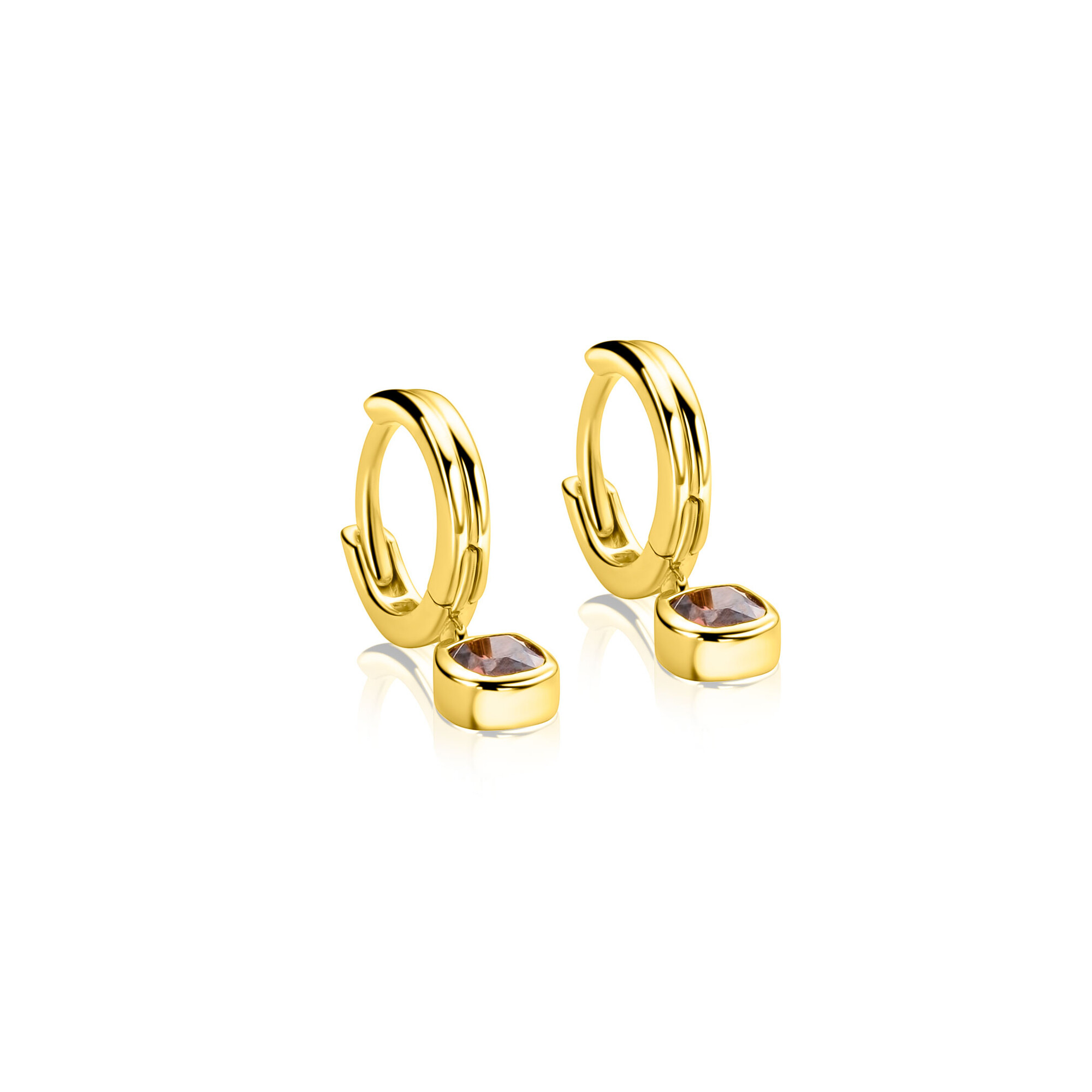 ZINZI zlv. oorringen met vk bruine zirc. eraan