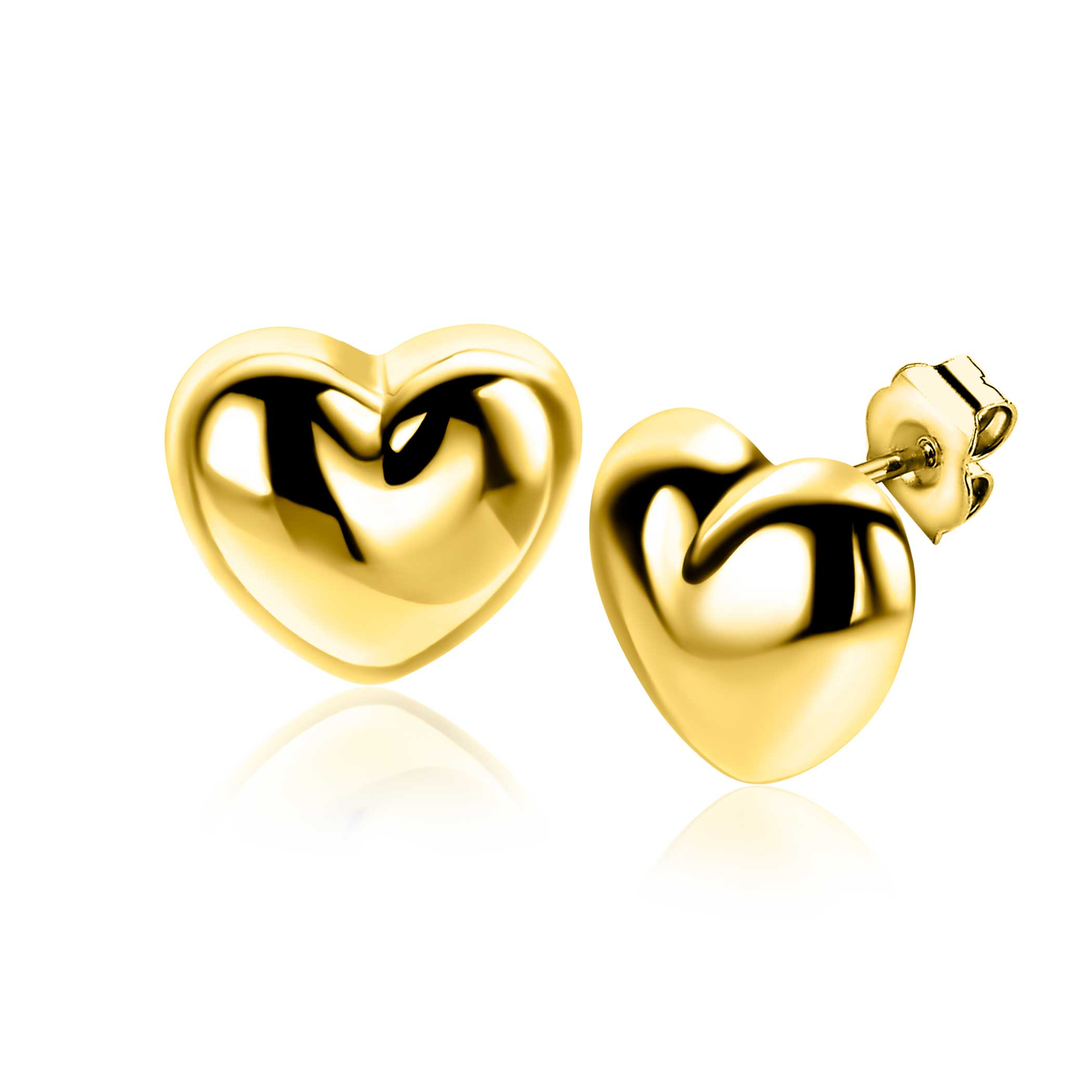 13mm ZINZI gold plated silver stud earrings in puffy heart shape ZIO2672G