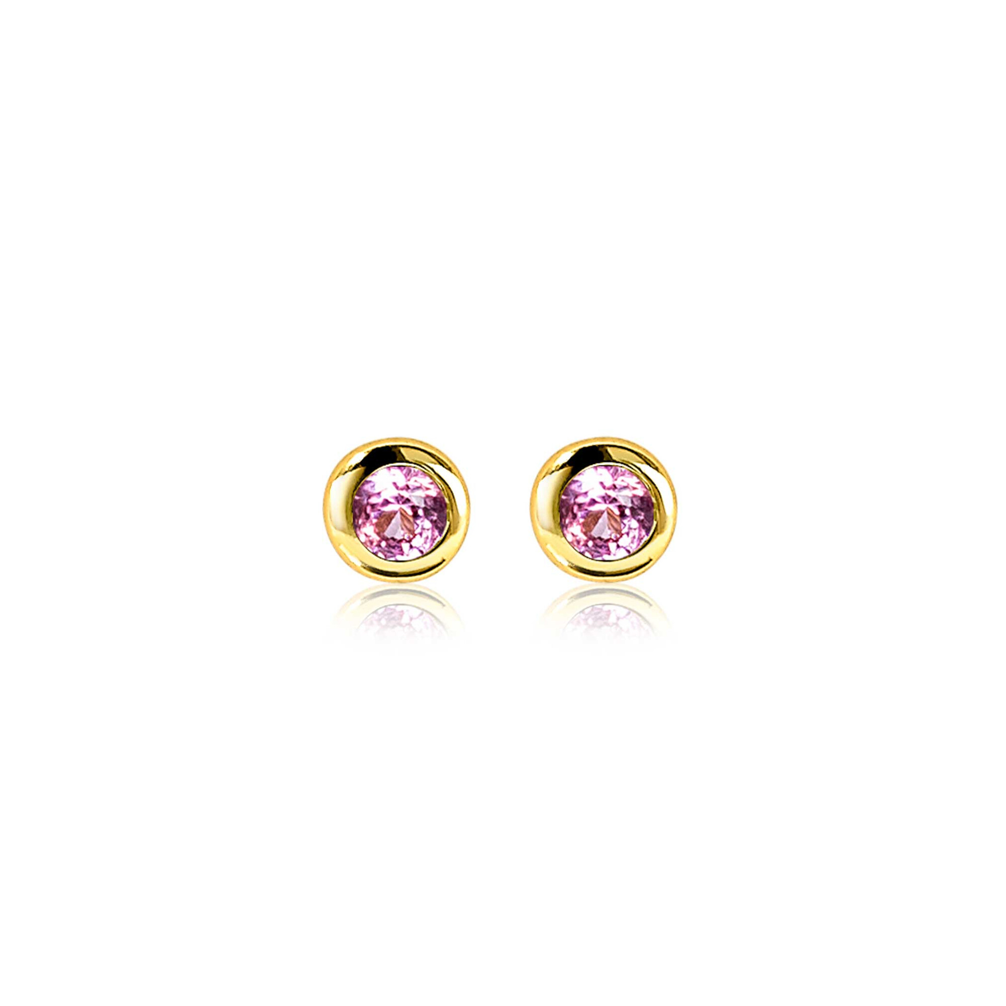 OCTOBER Stud Earrings 4mm Gold Plated with Birthstone Pink Rose Quartz Zirconia