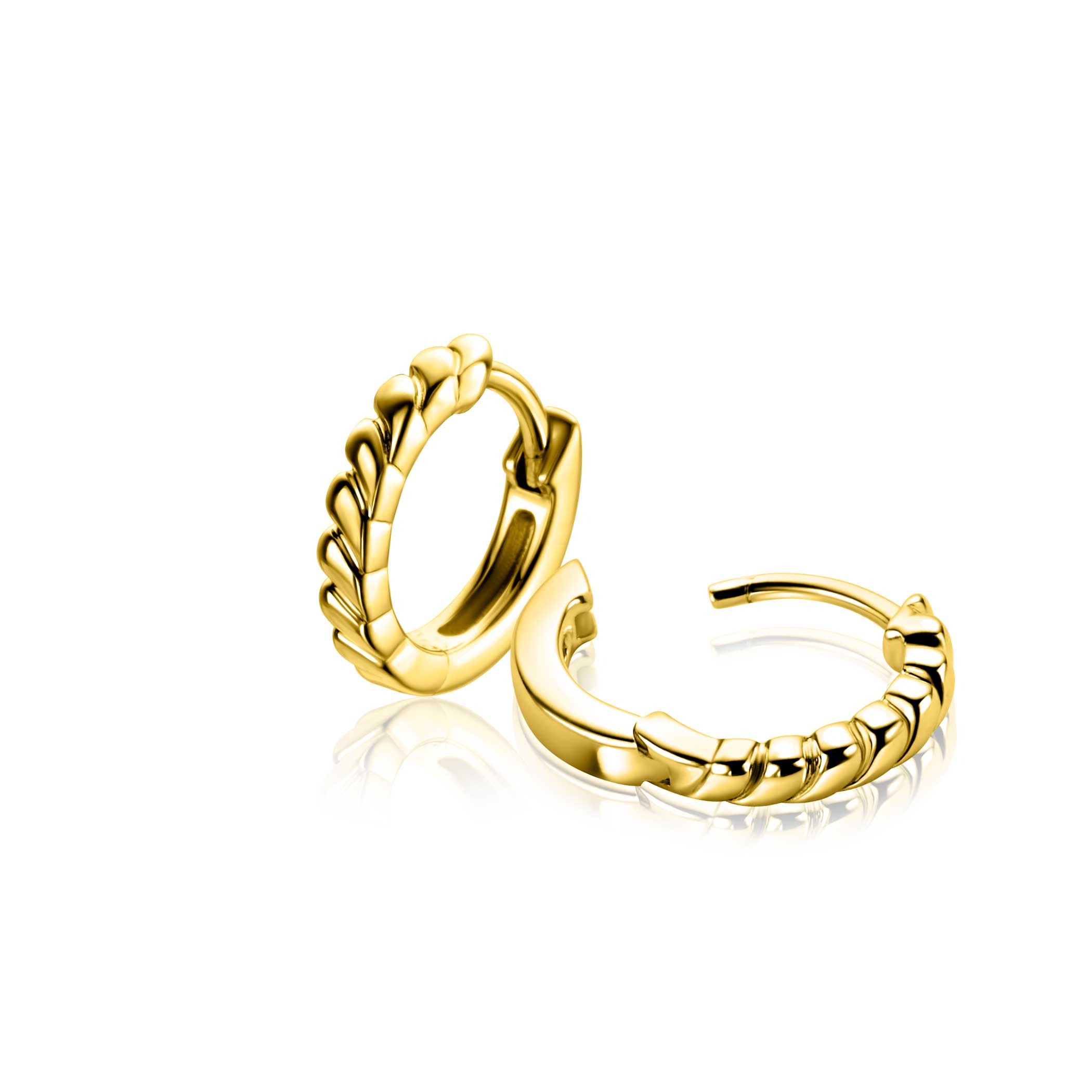 14mm ZINZI gold plated silver hoop earrings with small drops and luxury clasp ZIO2688G