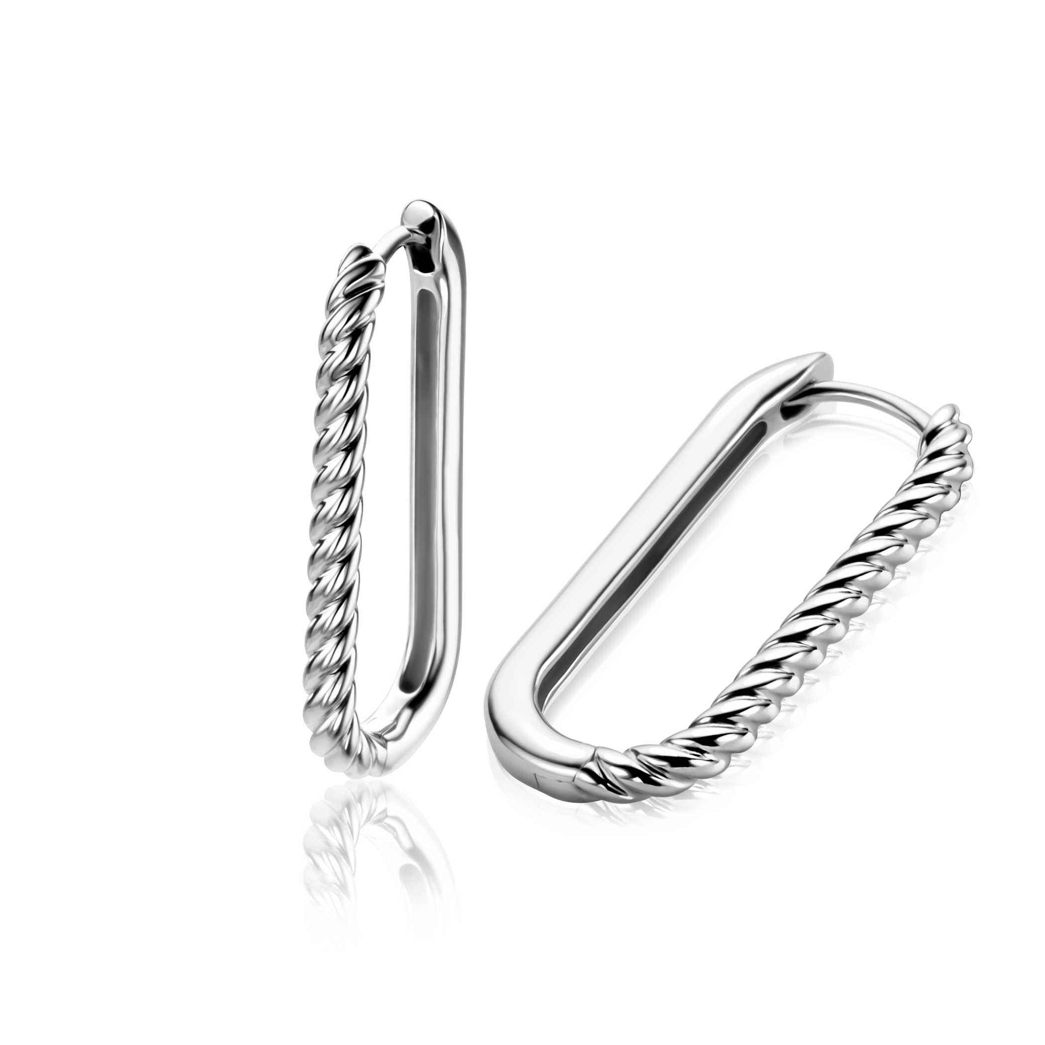 28mm ZINZI silver hoop earrings in oval shape with twisted tube and luxury clasp ZIO2693