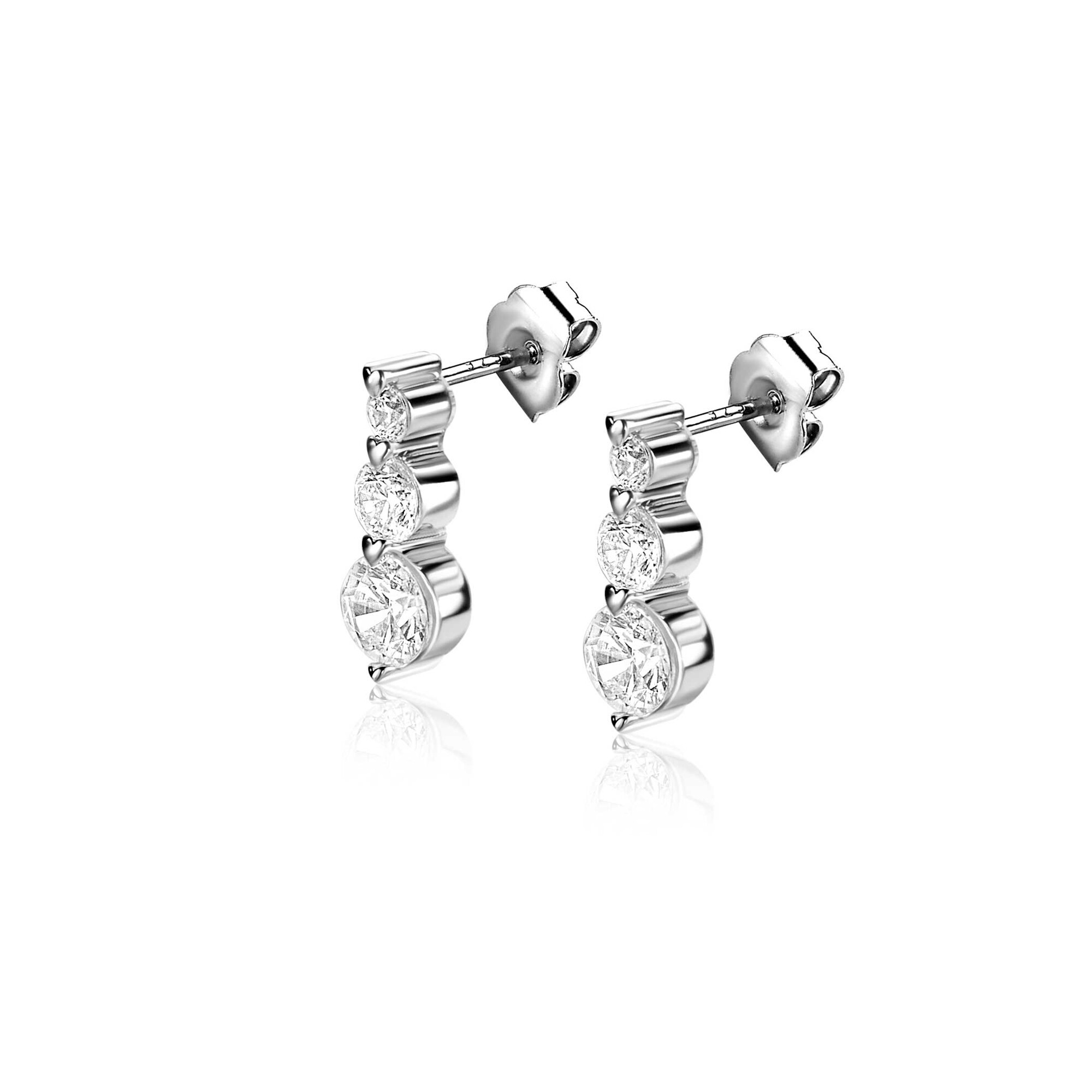 11mm ZINZI Sterling Silver Stud Earrings 3 Round White Zirconias Ascending ZIO2439