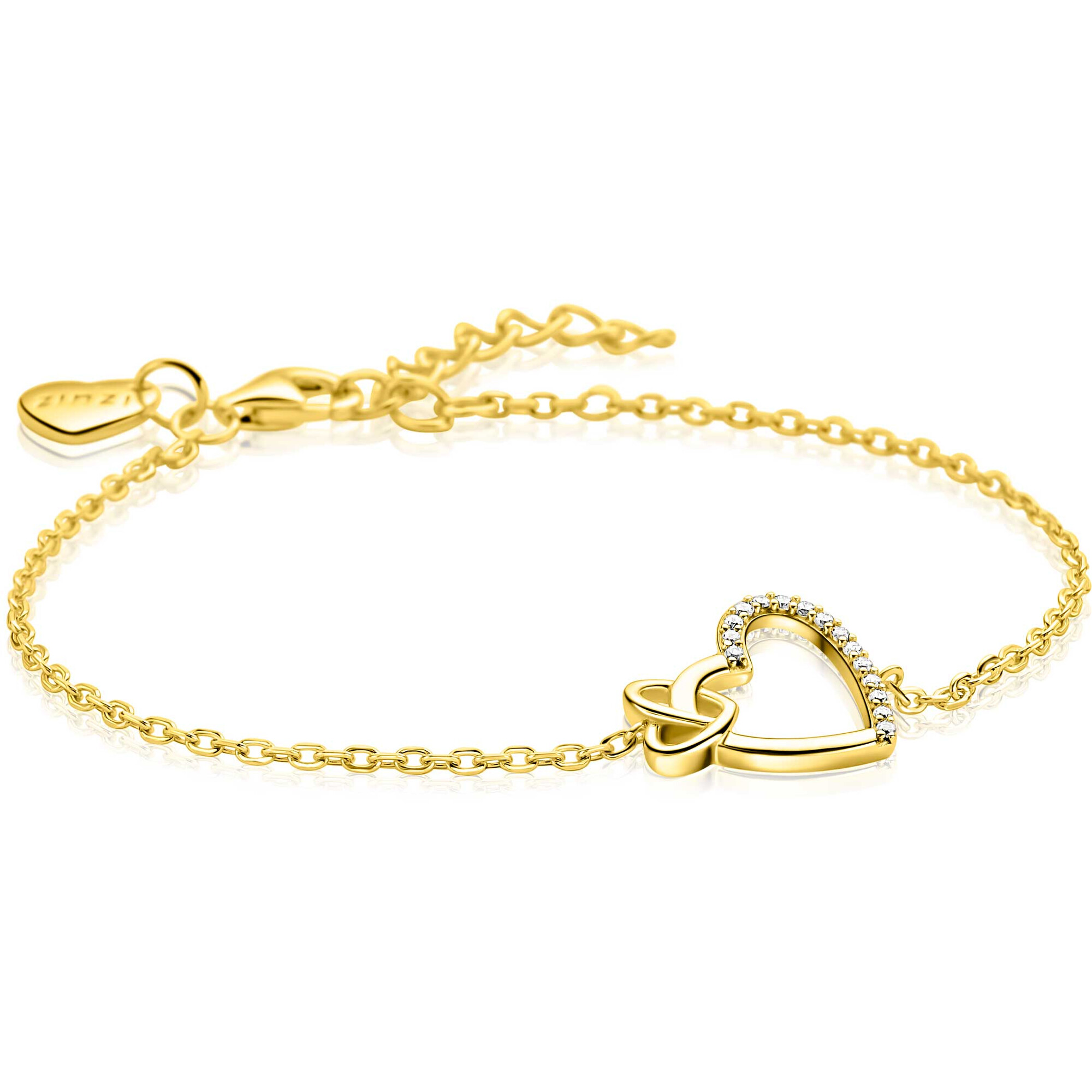 ZINZI zlv. armband gg.verg. 2 harten verbonden zirc.
