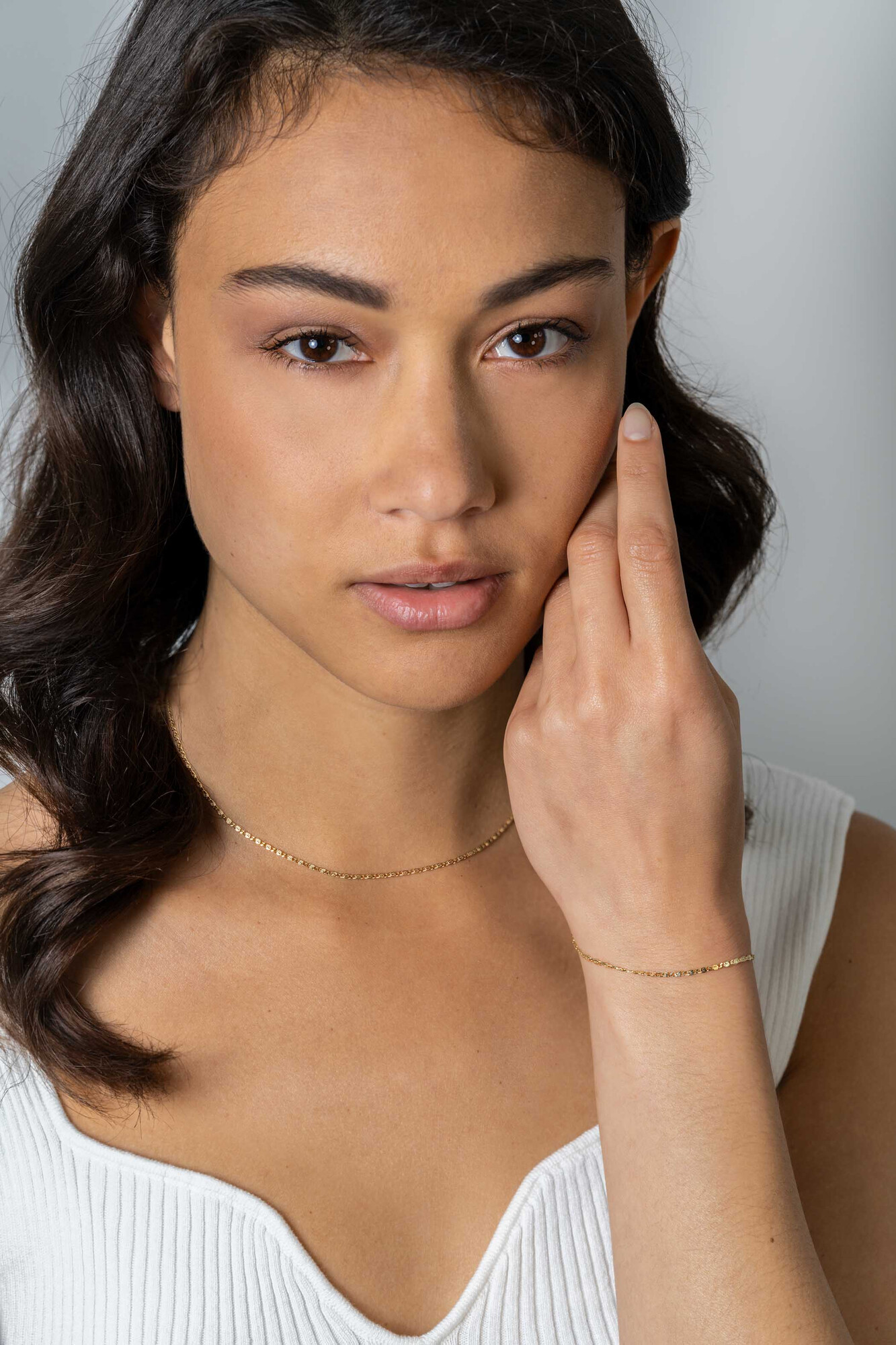 ZINZI Gold Plated Sterling Silver Scroll Chain Necklace with Double Twisted Chains width 42-45cm ZIC2479G