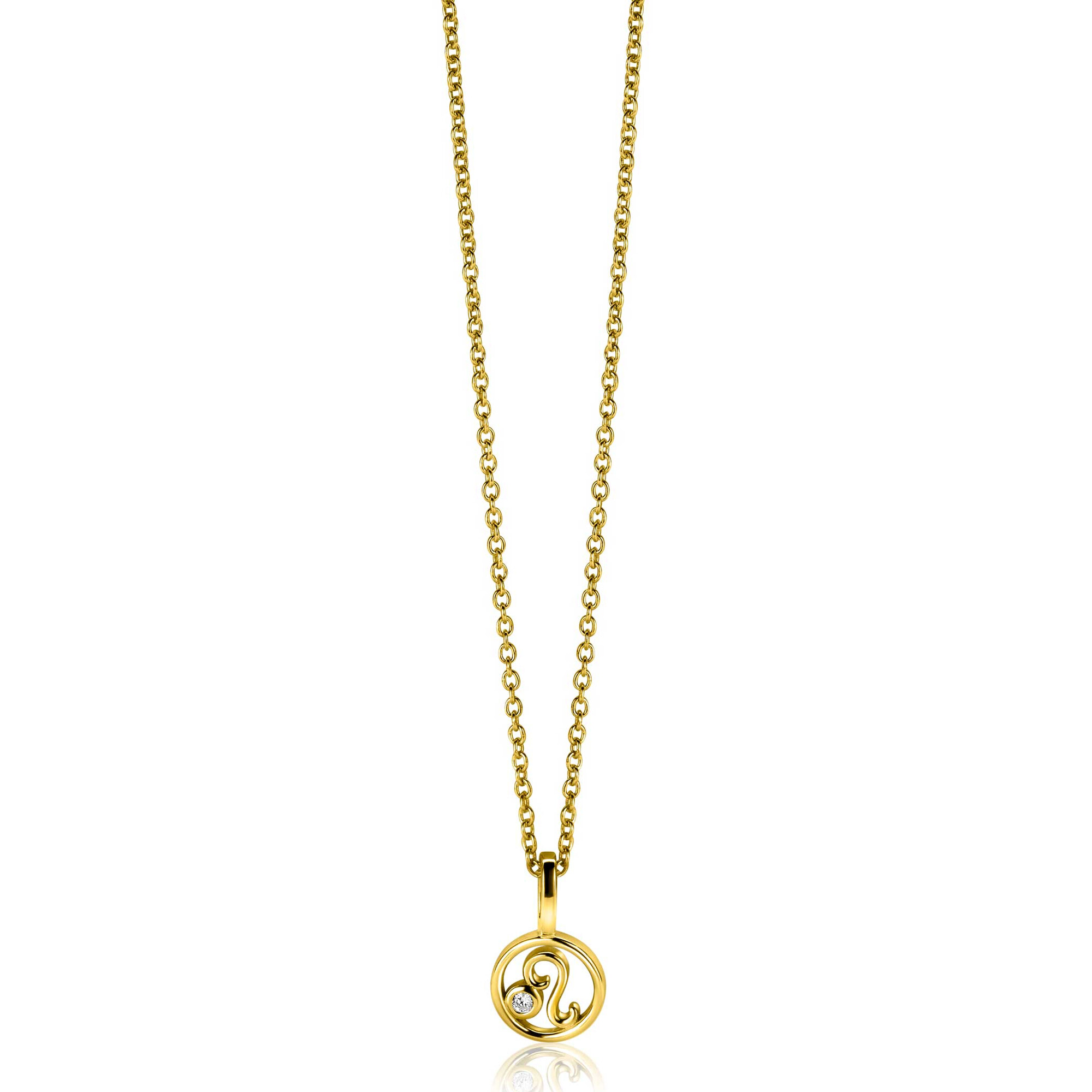 9mm ZINZI gold plated silver Leo zodiac sign pendant set with white zirconias ZIHY-LEE (without necklace)