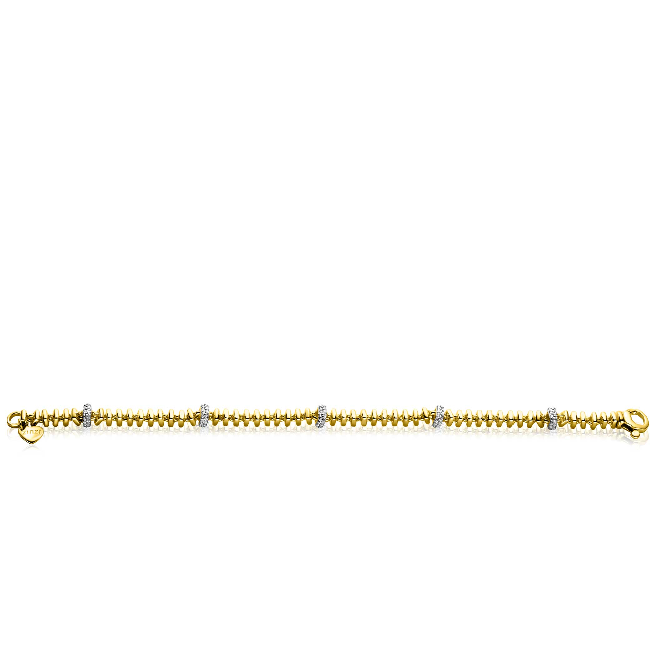 ZINZI gold plated silver square link bracelet 6mm wide, alternately set with white cubic zirconias 19cm ZIA2678Y