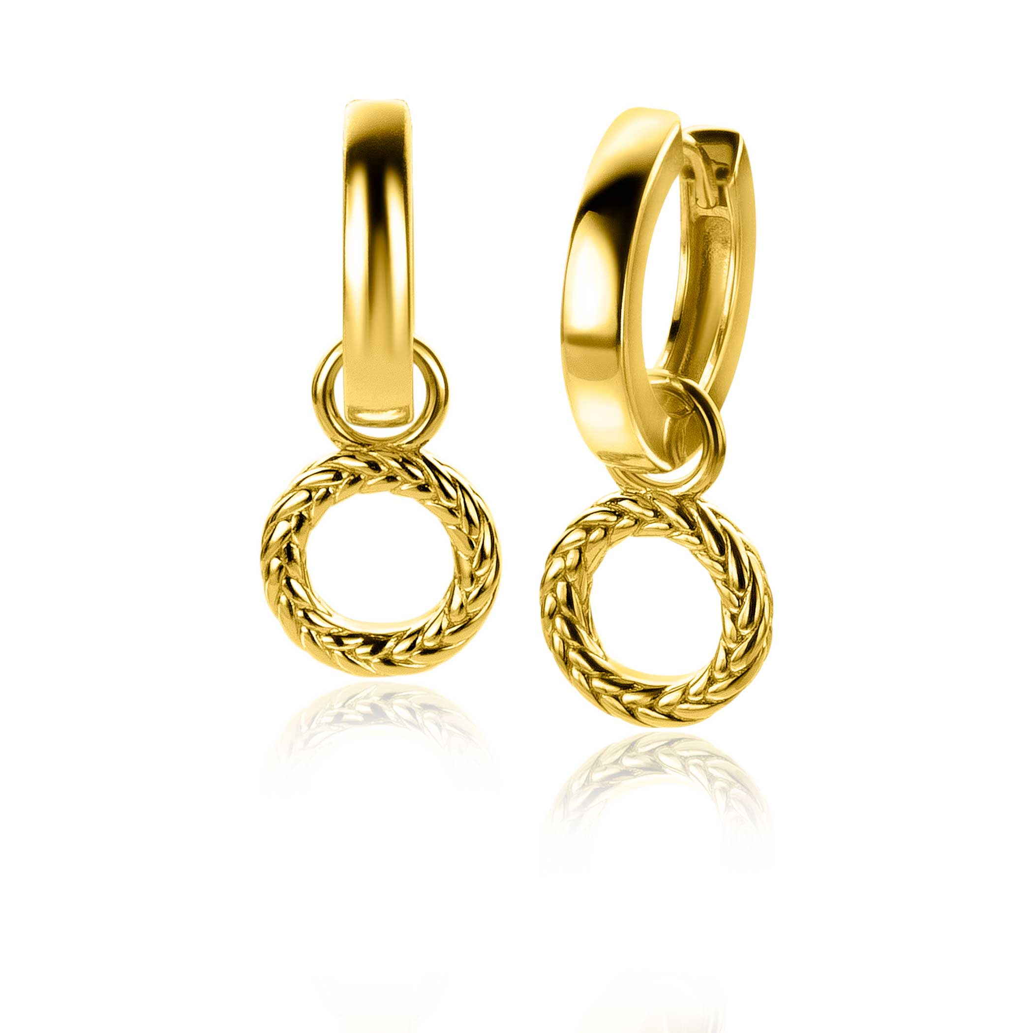 10mm ZINZI Gold Plated Sterling Silver Earrings Pendants Round with Twist Design ZICH2246G (excl. hoop earrings)