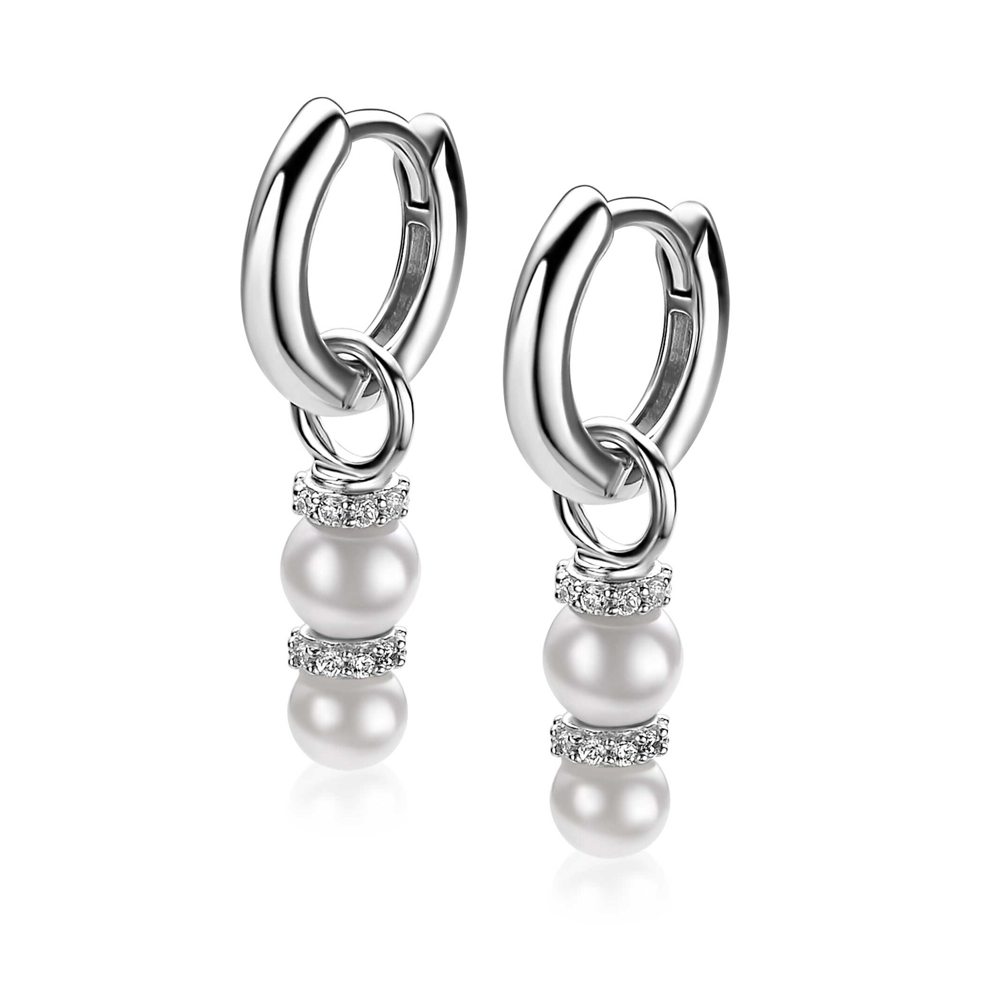 ZINZI zlv. oorbedels 2x parel en zirconia's