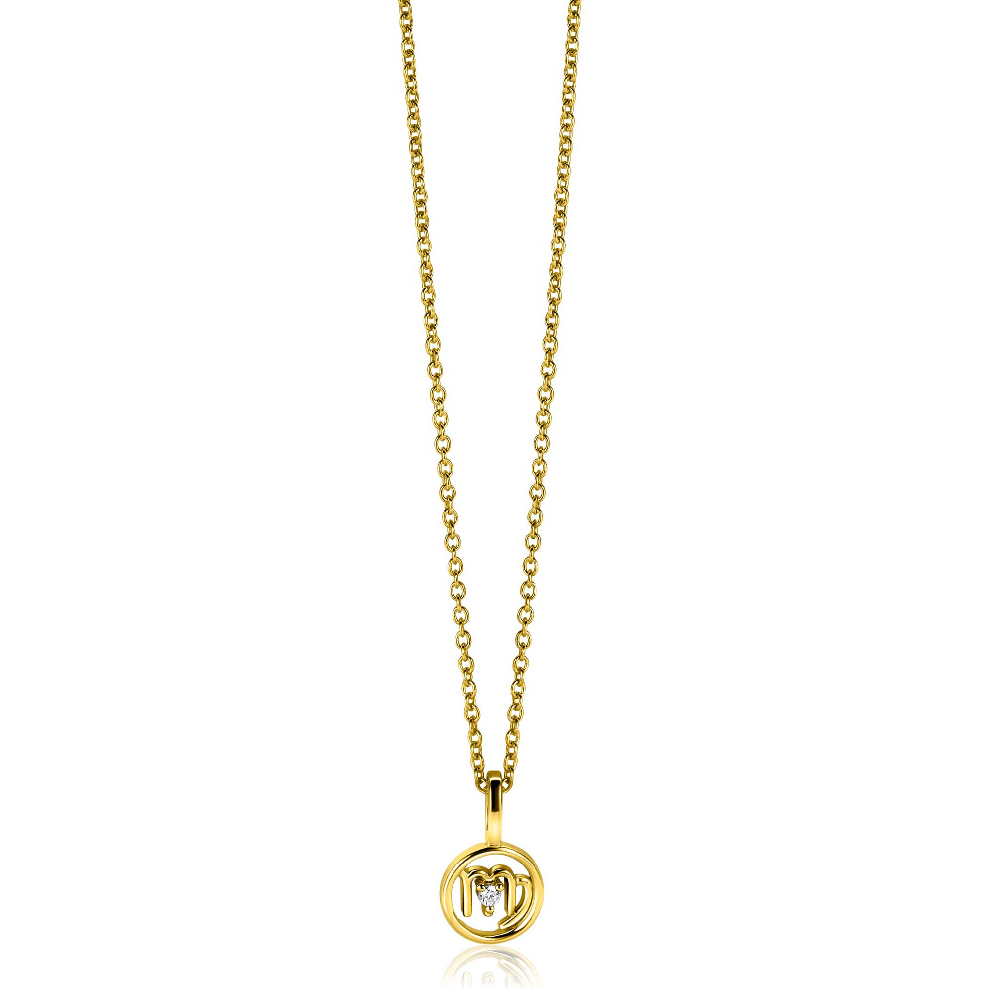9mm ZINZI gold plated silver Virgo zodiac sign pendant set with white zirconias ZIHY-MAA (without necklace)