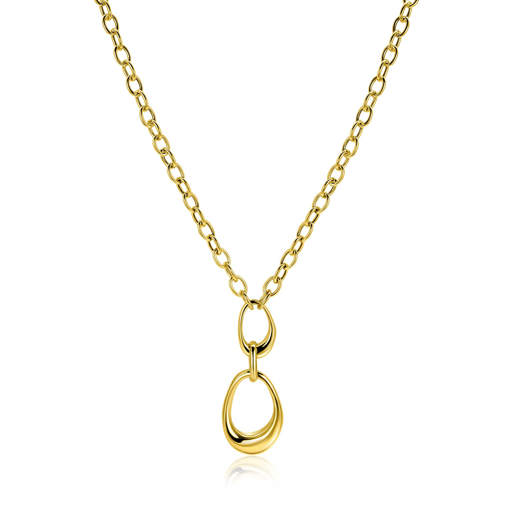 ZINZI gold-plated silver Y-collier with paperclip links and three organic shapes, 48cm, ZIC-BF123