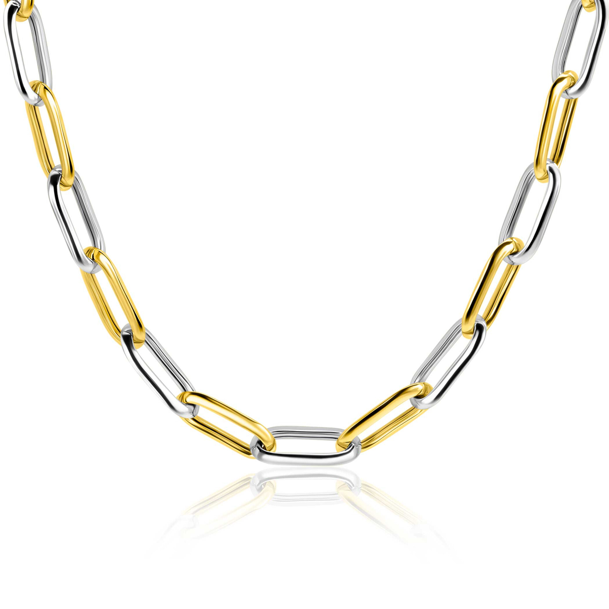 ZINZI bicolor oval link necklace alternating gold plated and silver links 45cm ZIC2668