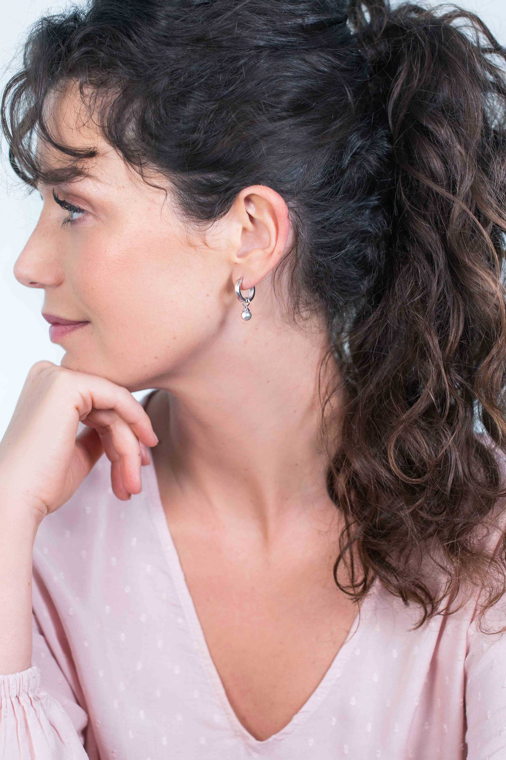 ZINZI Sterling Silver Earrings Pendants Pearls Light Grey ZICH1749LG (excl. hoop earrings)