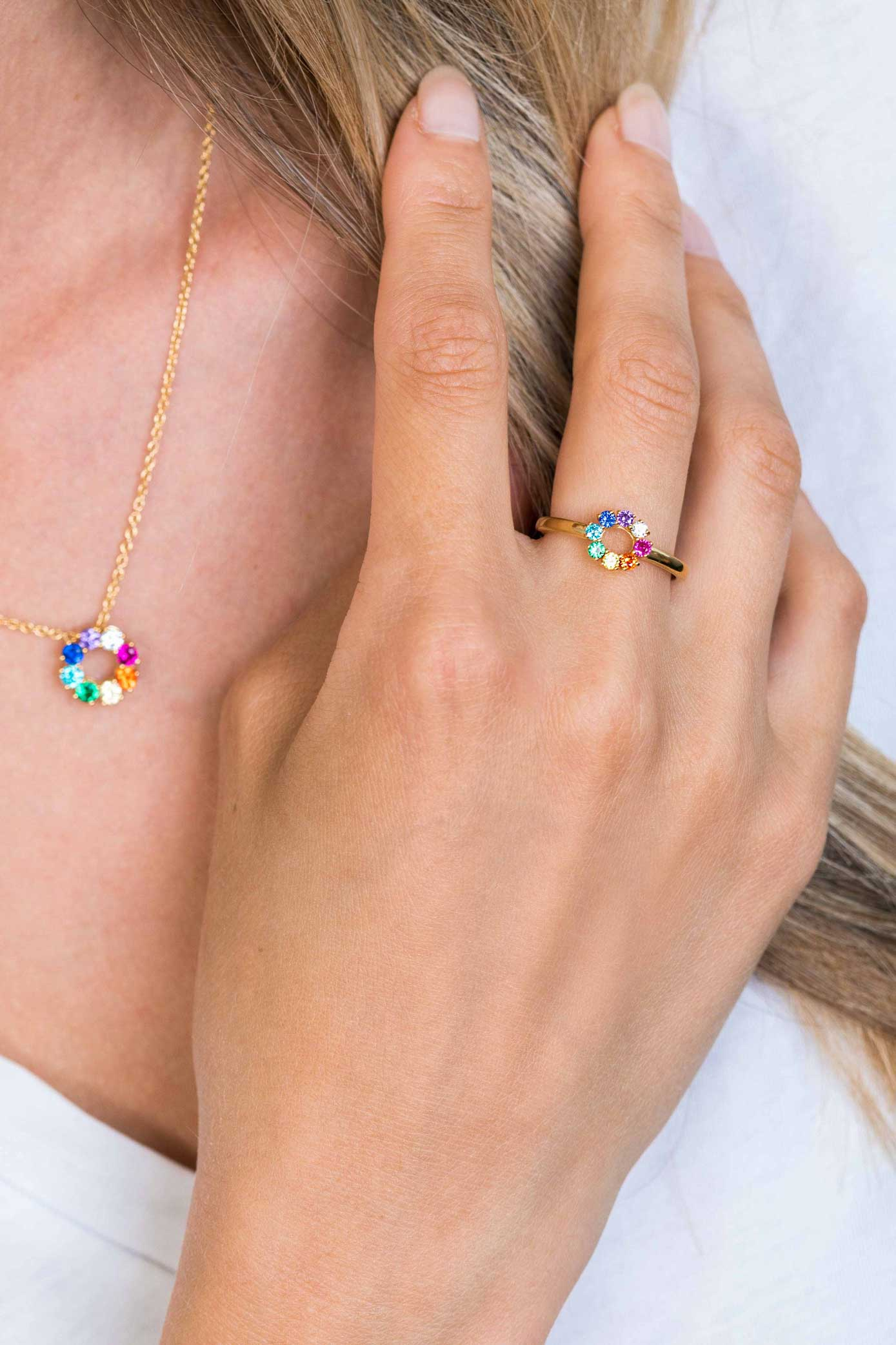 ZINZI Gold Plated Sterling Silver Ring Rainbow ZIR2172