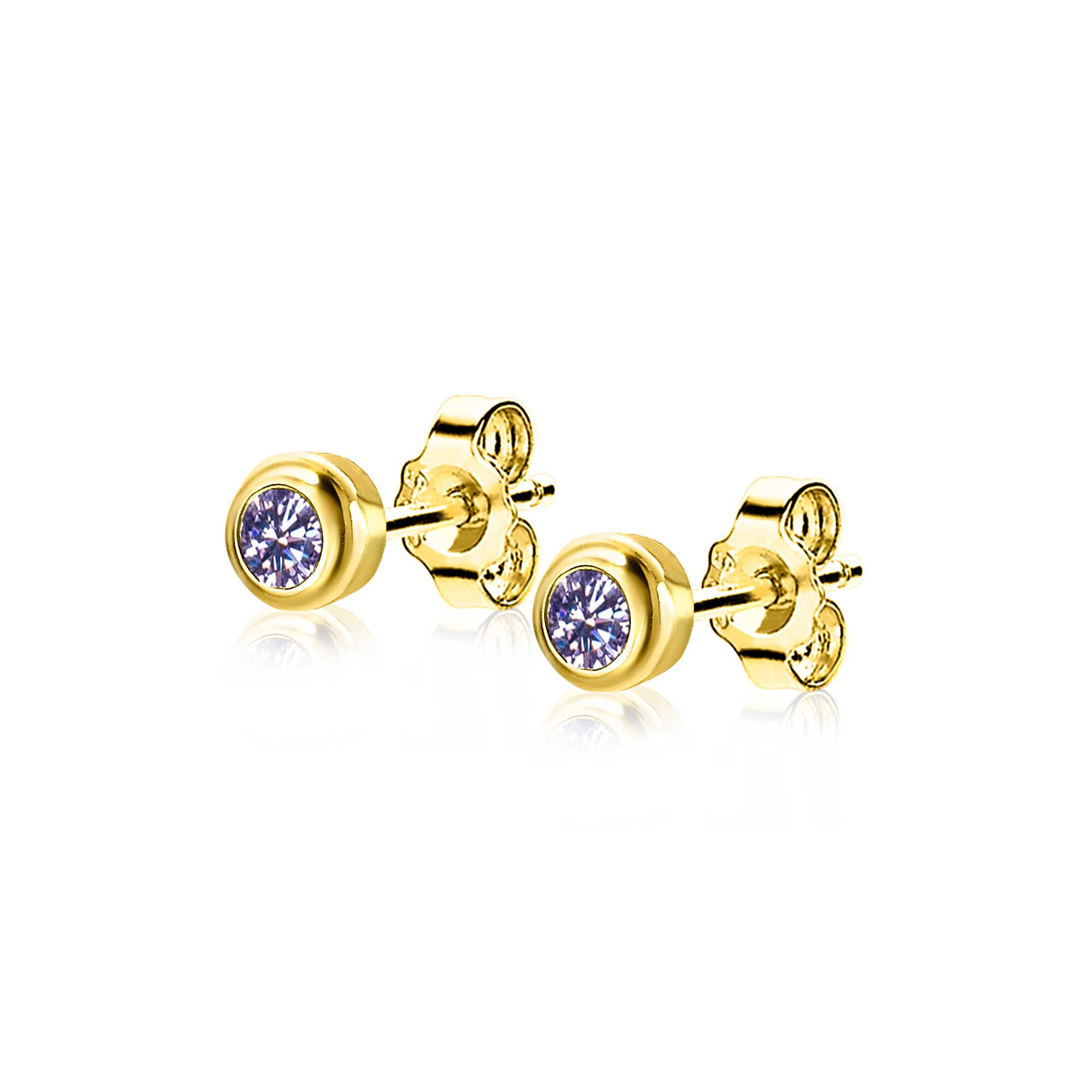 JUNE Stud Earrings 4mm Gold Plated with Birthstone Light Purple Amethyst Zirconia