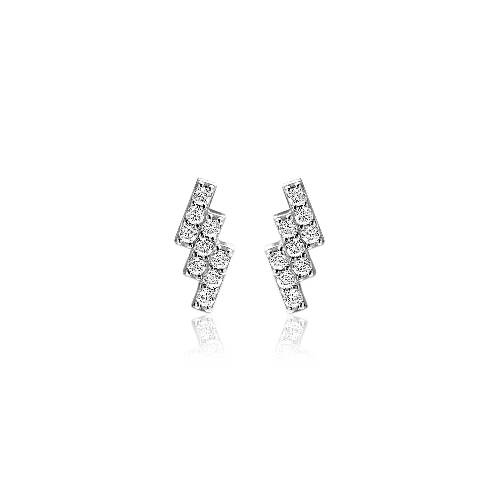 9mm ZINZI Sterling Silver Stud Earrings 3 Bars with White Zirconias ZIO2547